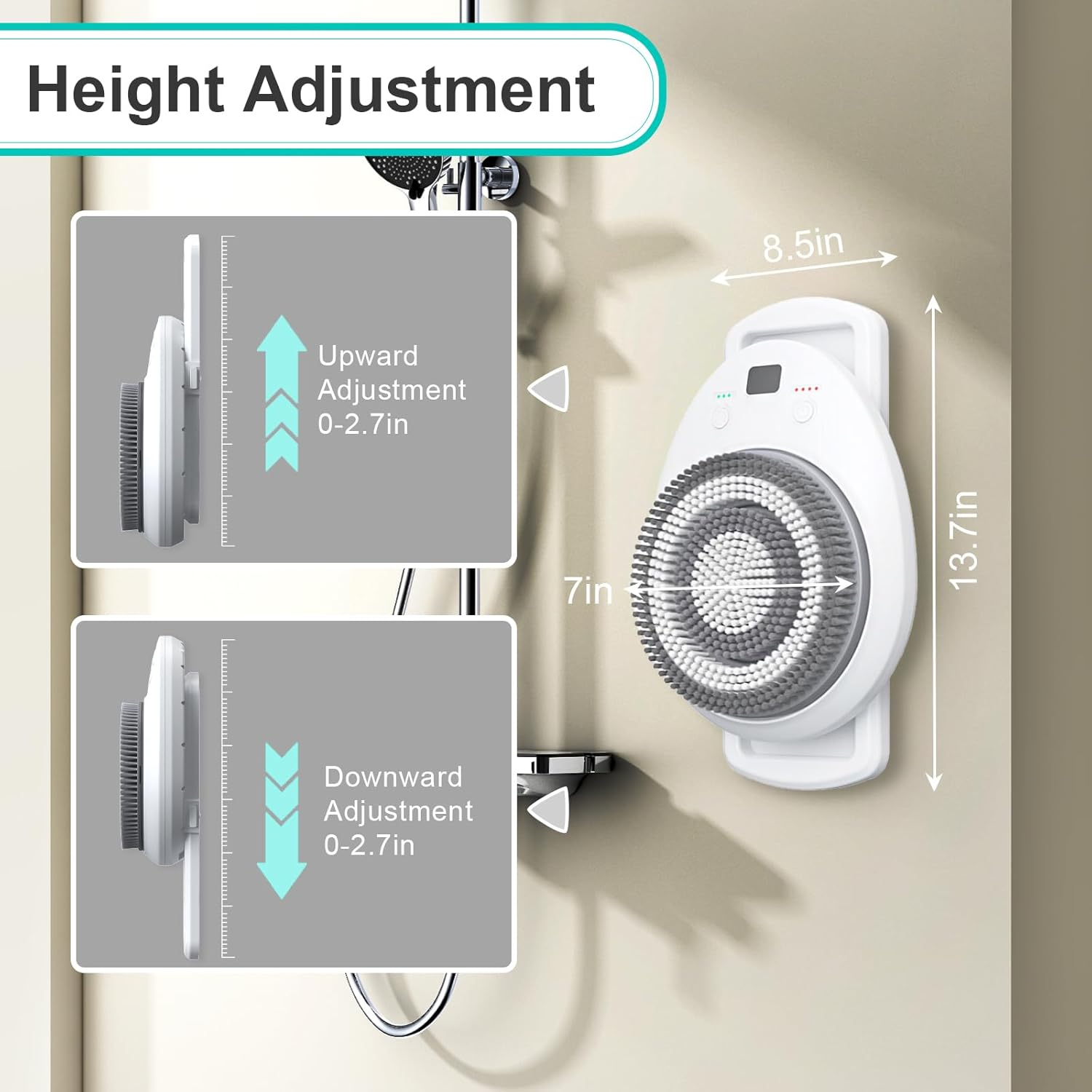 Electric Shower Brush for Body, Wall Mounted Back Scrubber, Rechargeable Exfoliating Bath Brush with Soft Bristles, 3 Speed Adjustment, 360&deg; Automatic Rotation, Deep Cleansing (Single Brush Head) image number 5