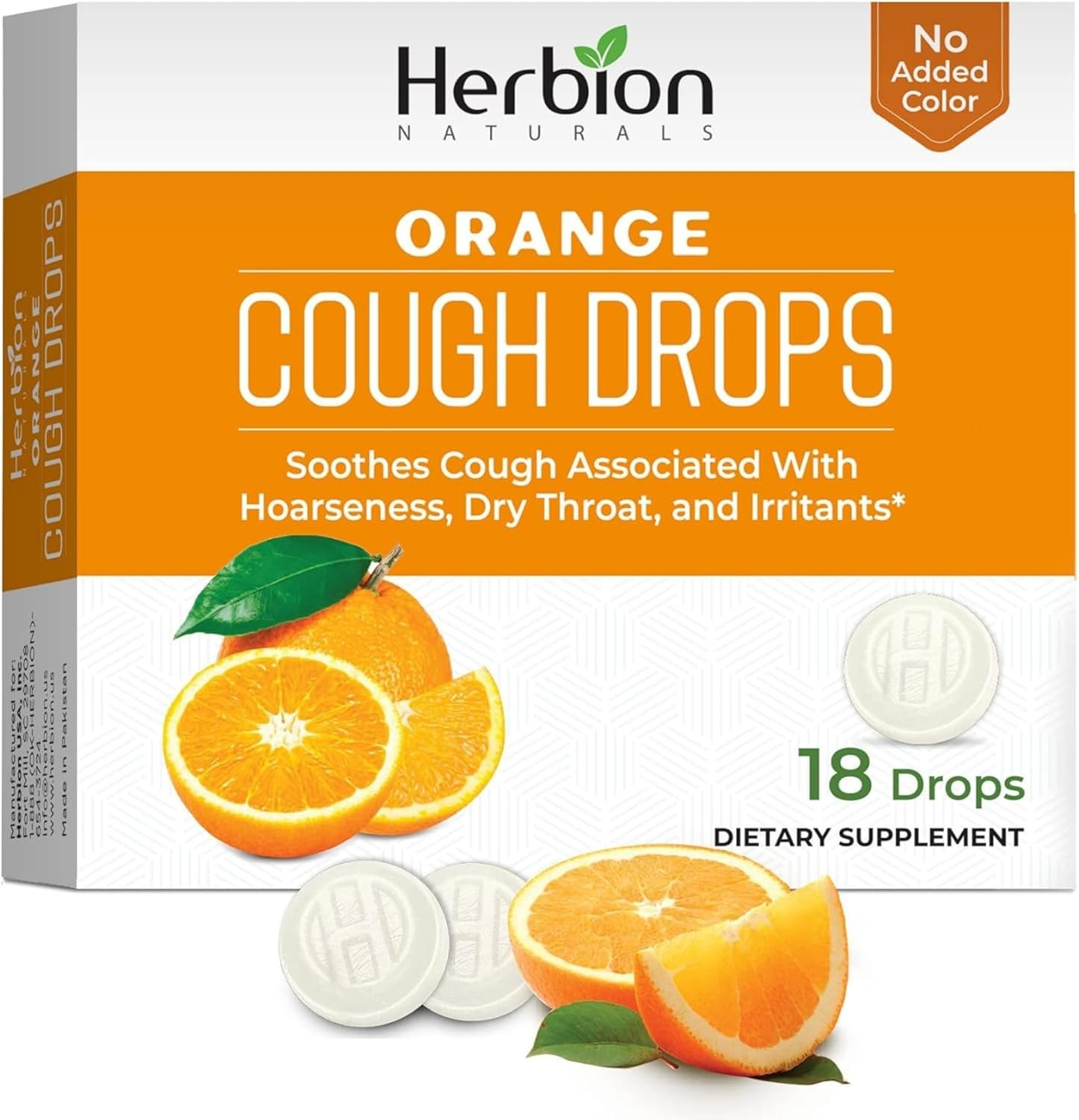 Herbion Naturals Cough Drops with Natural Orange Flavor, Dietary Supplement, Soothes Cough, for Adults and Children over 6 Years, 18 Drops, No Artificial Flavor, No Added Color. image number 3