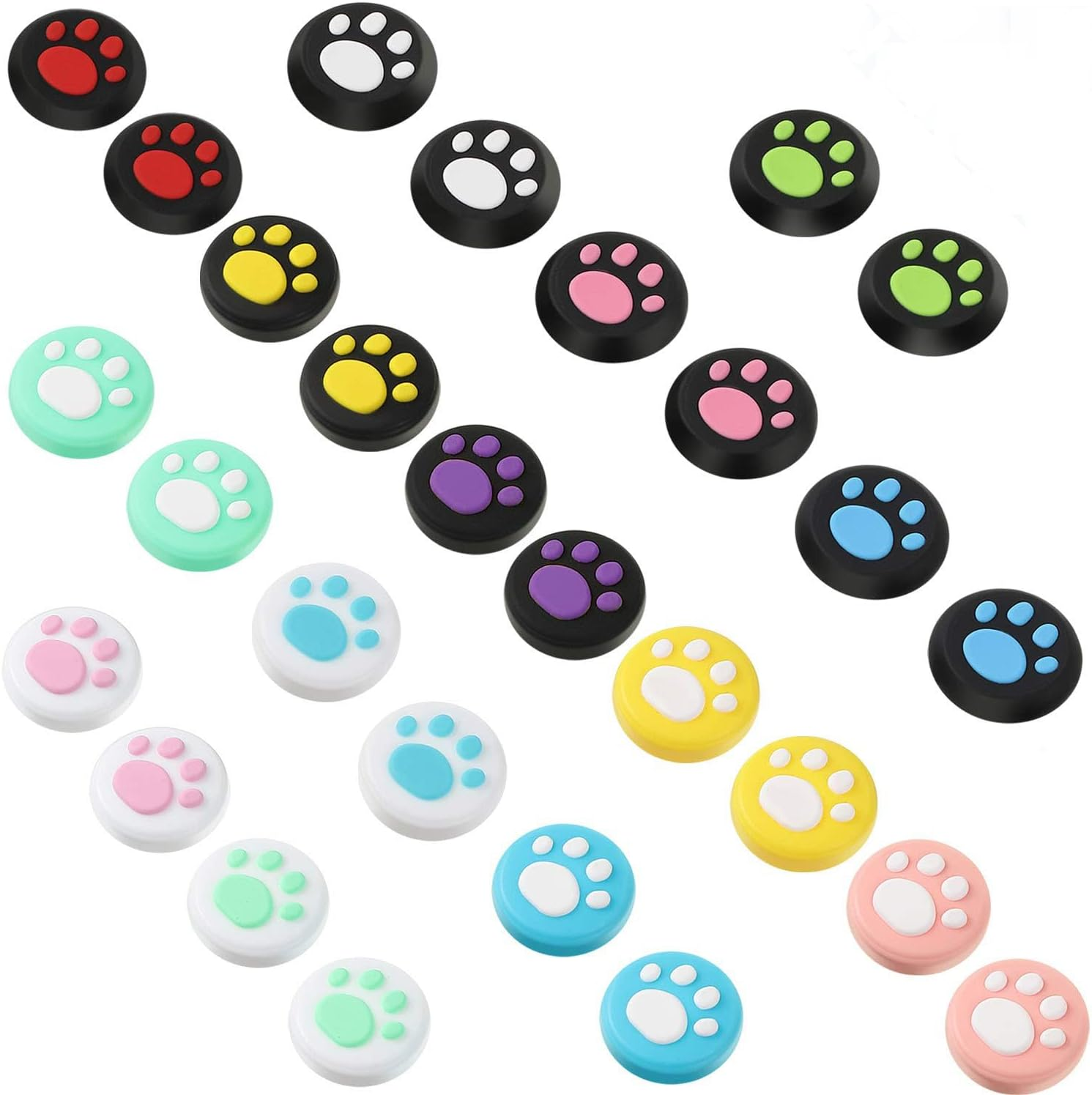 28 Pieces Replacement Soft Silicone Cat Paw Design Thumb Grip Caps Thumb Grips Analog Stick Cover Compatible with Nintendo Switch, Switch Lite/Oled and Joy Con Controller