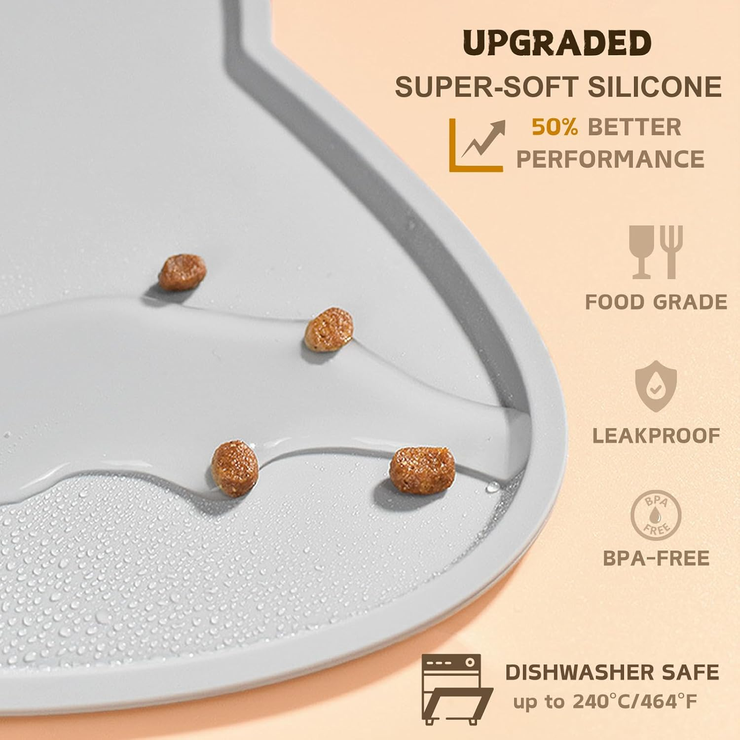 Cat Food Mat, Silicone Pet Feeding Mat for Floor Non-Slip Waterproof Dog Water Bowl Tray Cushion (20" X 12", Light Gray) image number 7