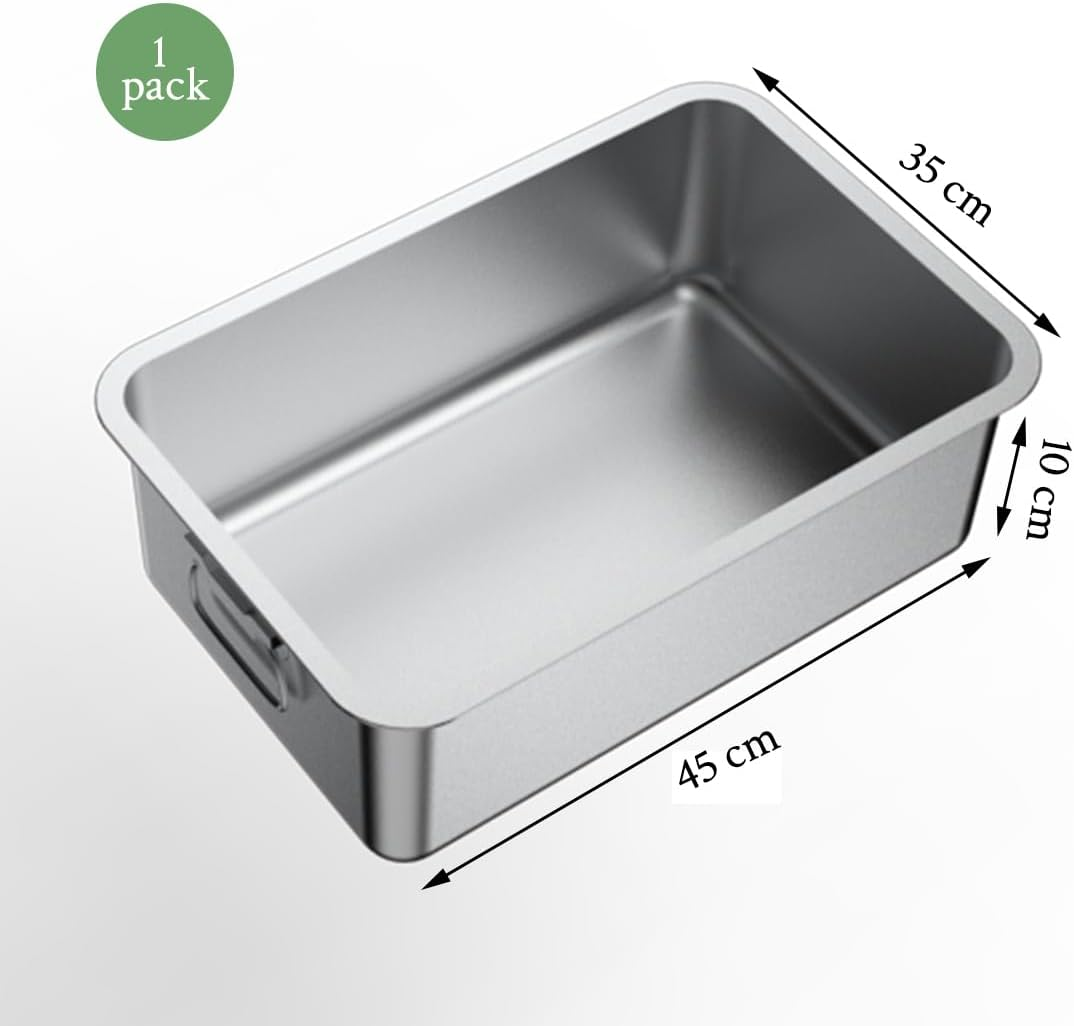 1 Pack Stainless Steel Cat Litter Box with 1 Cat Litter Scoop,Extra Large Litter Box for Pet,With Carry Handle,Easy Clean,Non-Stick Smooth Surface (45(L)*35(W)*10(H) CM 1Pack)