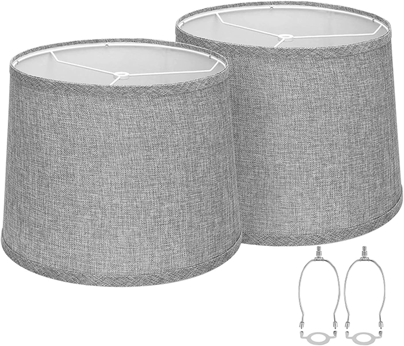 Fabric Lampshades Set of 2, Drum Lampshades for Table Lamps, Floor Lamps with 8 in Vertical Harp Support, Hand Crafted Replacement Lampshades (White)