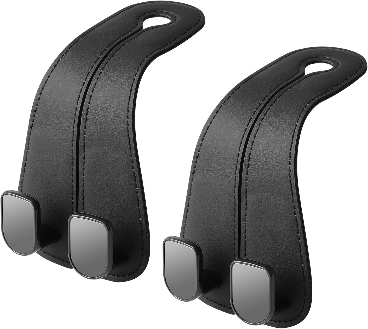 2 Pack KAFANLIN Car Headrest Hooks for Purses and Bags Cute Leather Car Seat Back Head Rest Double Hooks for Bags Cute Pink Beige Car Accessories Headrest Back Seat Handbags Hook (Black 2 Pack)