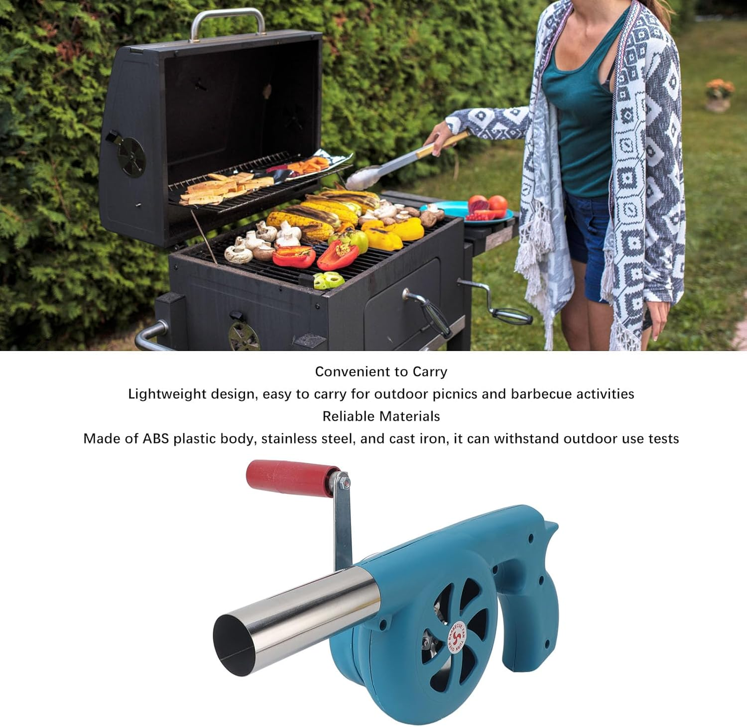 Hand Crank BBQ Fan, Increase Firepower, Easy Operation, Portable Barbeque Air Blower for Outdoor Camping and Barbecuing (Blue) image number 3