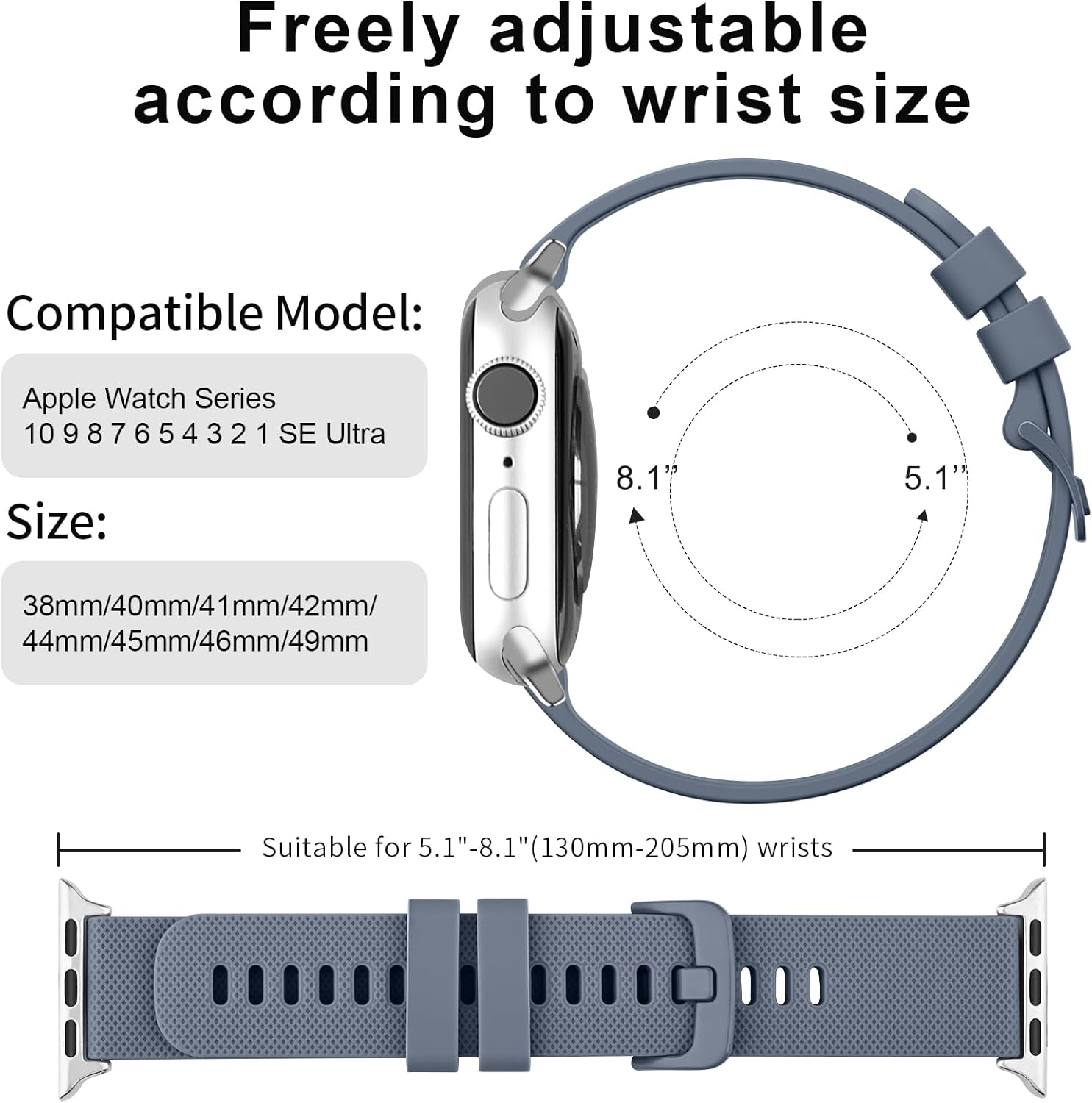 Leonids Silicone Bands for Apple Watch Band 44Mm 46Mm 45Mm 42Mm 49Mm for Women Men, Soft Adjustable Wristband Strap for Iwatch Ultra Series 10 9 8 7 6 5 4 3 2 1 SE image number 6