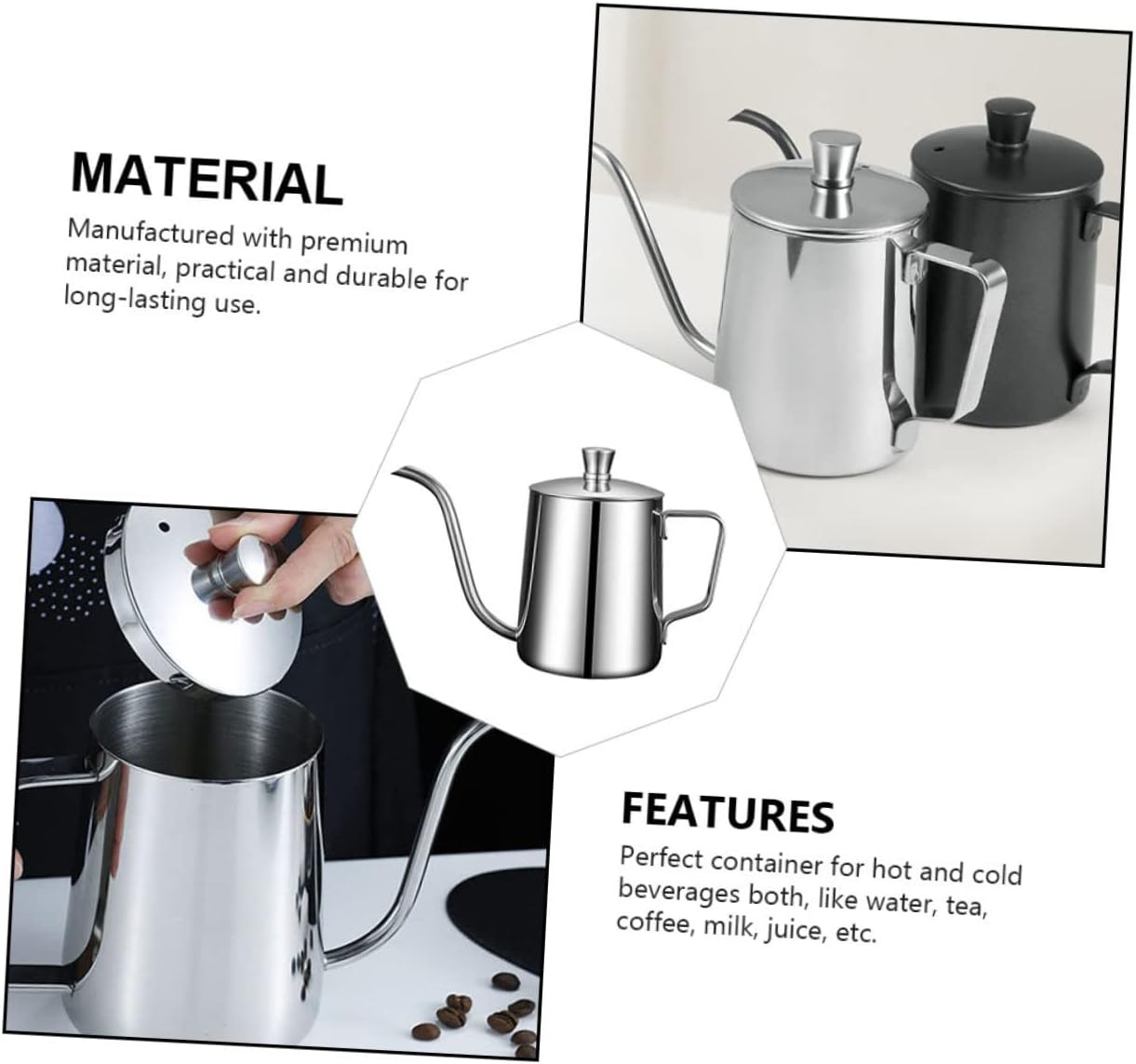HOLIDYOYO Stainless Steel Coffee Pot Mini Fine Mouth Kettle Espresso Pot for Home Use Lid for Cold Brew Coffee and Daily Use image number 5