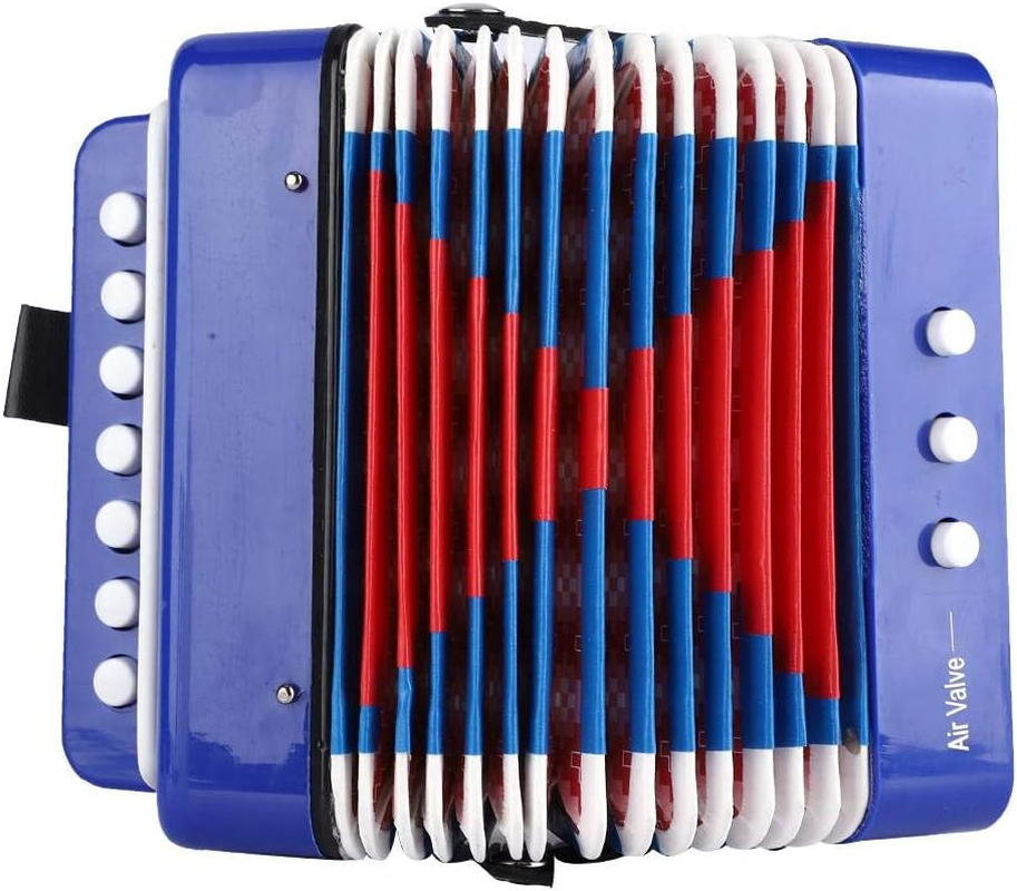 Mini Accordian, Kids Piano Percussion Accordion Musical Toy, Eco-Friendly Blue Lightweight 7-Key for Kids Beginners