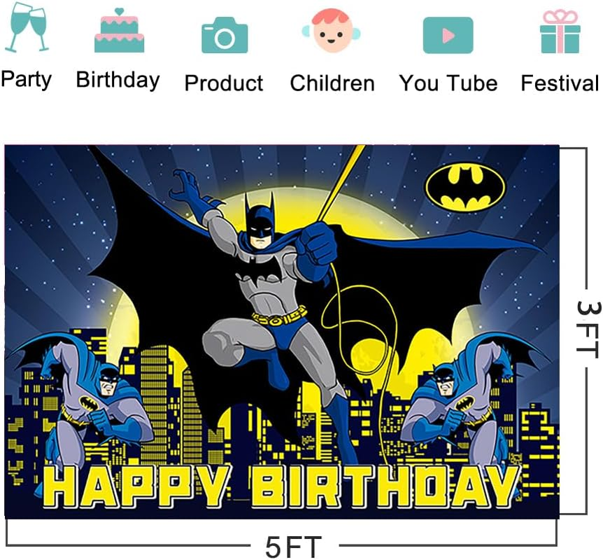 Hero Backdrop for Birthday Party Decorations Blue Background for Baby Shower Party Cake Table Decorations Supplies Superhero Theme Banner 5X3Ft image number 1