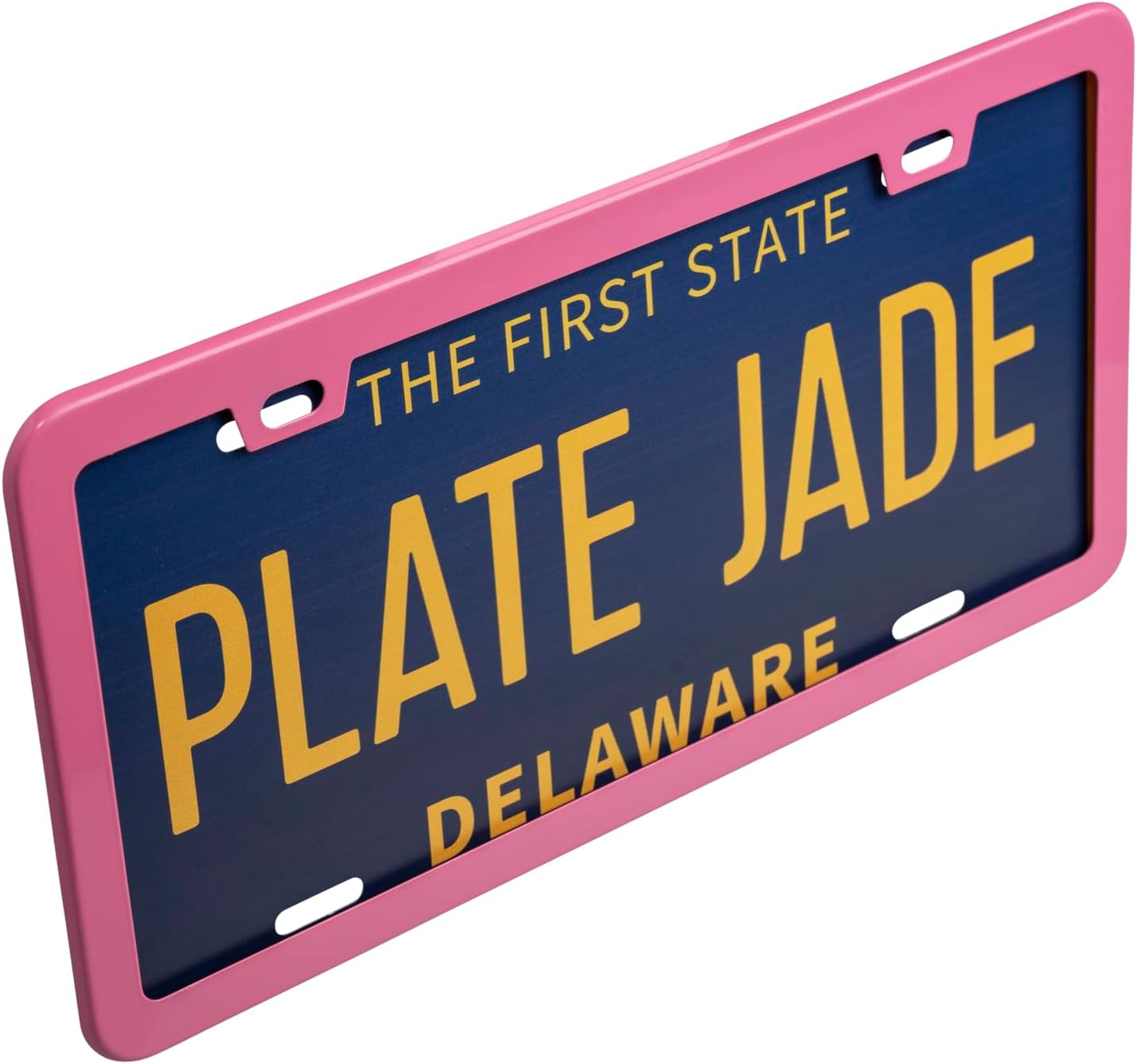 Plate Jade 2 Pack Premium Matte License Plate Frame, Solid Rust-Proof Aluminum Holder with 2 Holes, Universal Car Frame for Women and Man, Including Screws (Matte Pink) - Red image number 4