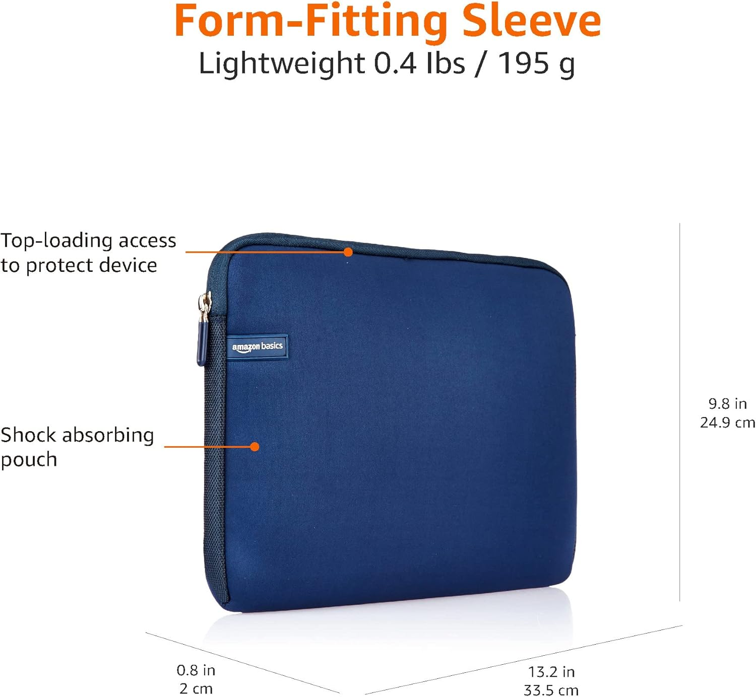 Amazon Basics 13.3-Inch Laptop Sleeve, Protective Case with Zipper - Navy Blue image number 3