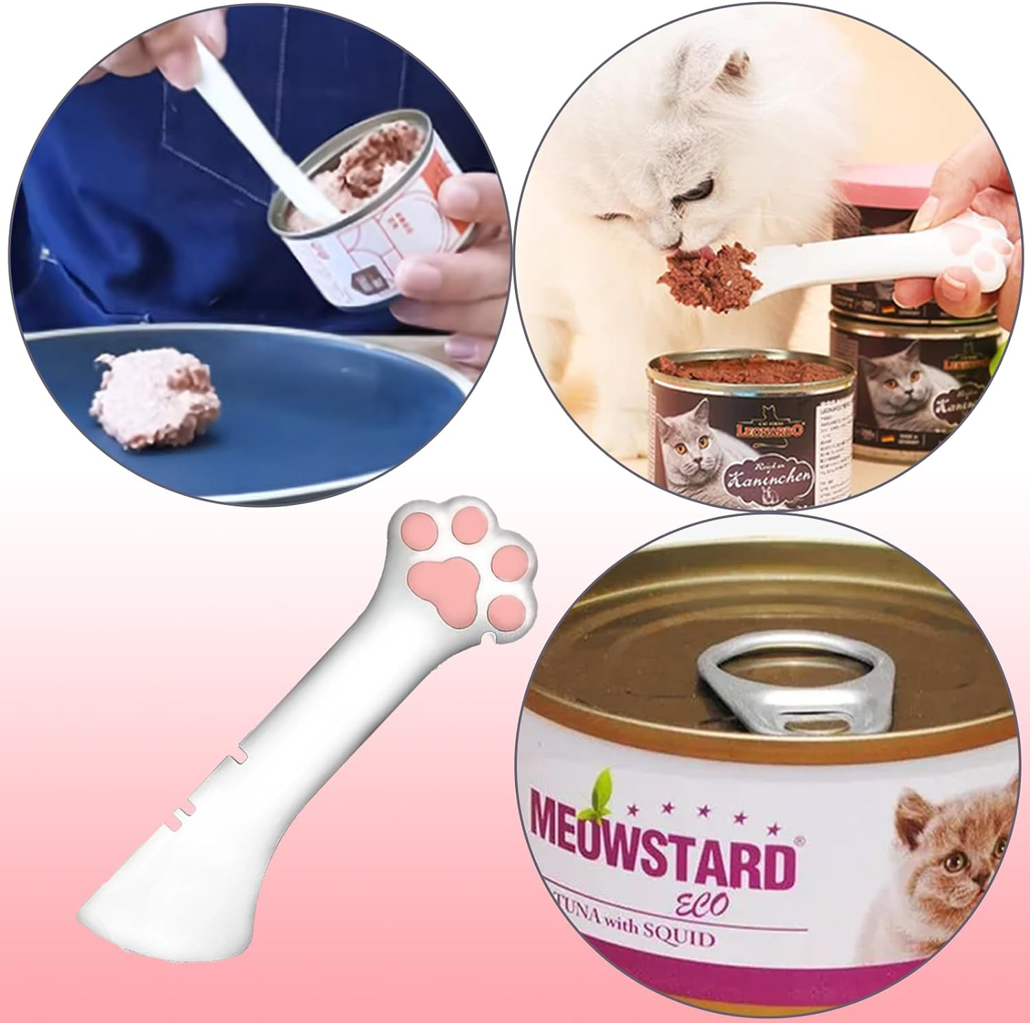 Sheldamy Silicone Pet Food Spoon, Cat Food Can Opener Paw, Wet or Dry Food Short Spoon for Cat Dog with Mini Spatula - Gray image number 4