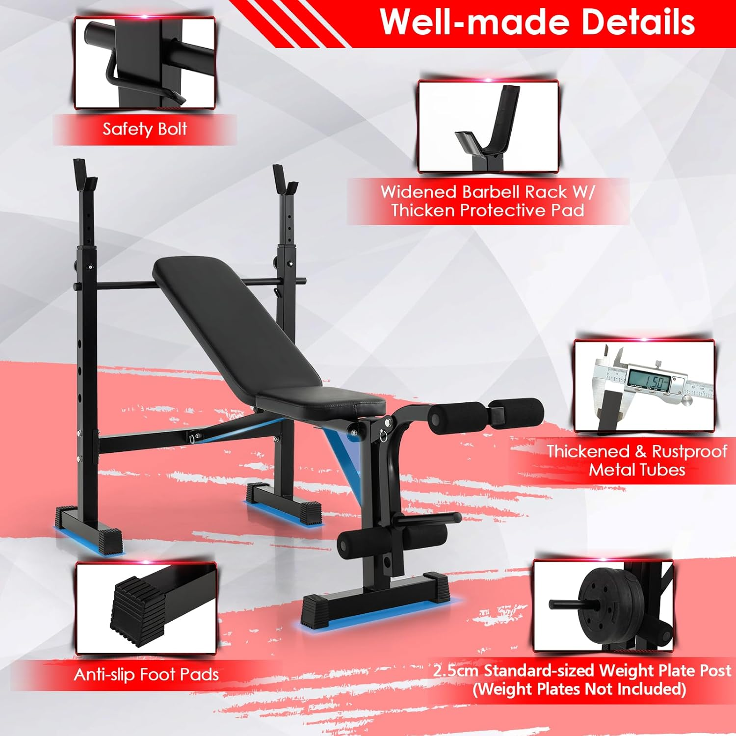 Costway Adjustable Weight Bench & Barbell Rack Set, Strength Training Olympic Incline Flat Weight Bench W/Squat Rack for Home Gym, Multipurpose Fitness Machine W/Weight Plate Post & Leg Developer image number 1