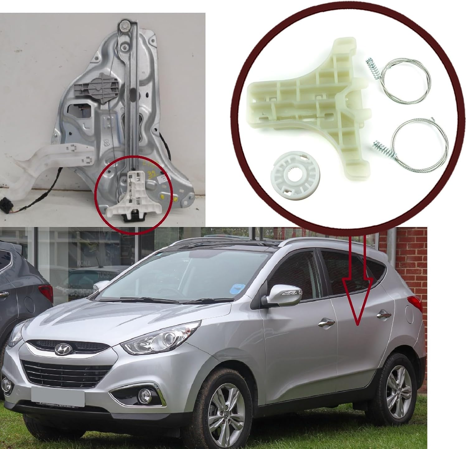 BWR5422 Window Lifter Regulator Repair Set Rear Left 834702Y000 Compatible with Hyundai IX35 MK2 image number 3