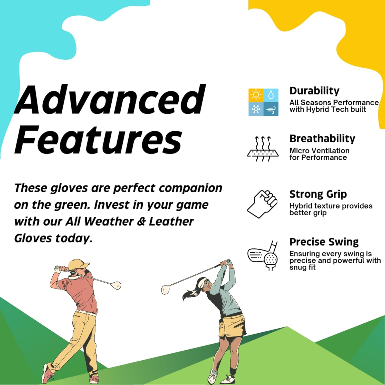 H-Cube All Weather & Genuine Leather Golf Gloves Men, Pack of 3, Wearable on Left Hand image number 1