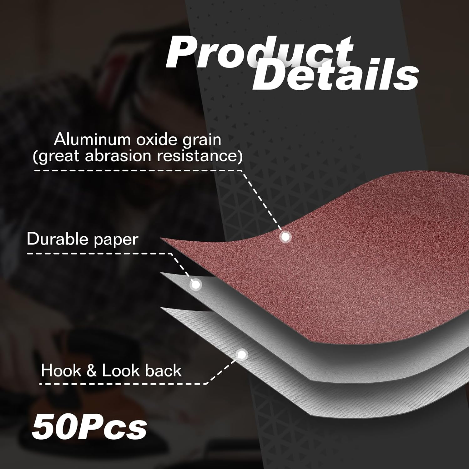 LOLOLE 50PCS Mouse Detail Sander Sandpaper, 40 Grit Aluminum Oxide Triangle Sanding Pads, 5 Holes, Compatible with Metal, Wood, Rubber, Artificial Stone, Glass, Leather, Other Materials image number 3