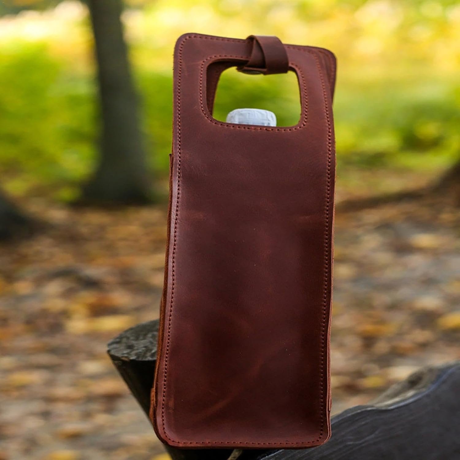 Shpuuyy Wine Cooler Picnic Bag, Single Bottle Wine Carrier, Leather Wine Tote Bag Retro Reusable Wine Bag Tote Wine Bag for Picnic, Travel, , , Wedding,40X10Cm, Coffee, Refer To - Brown image number 3