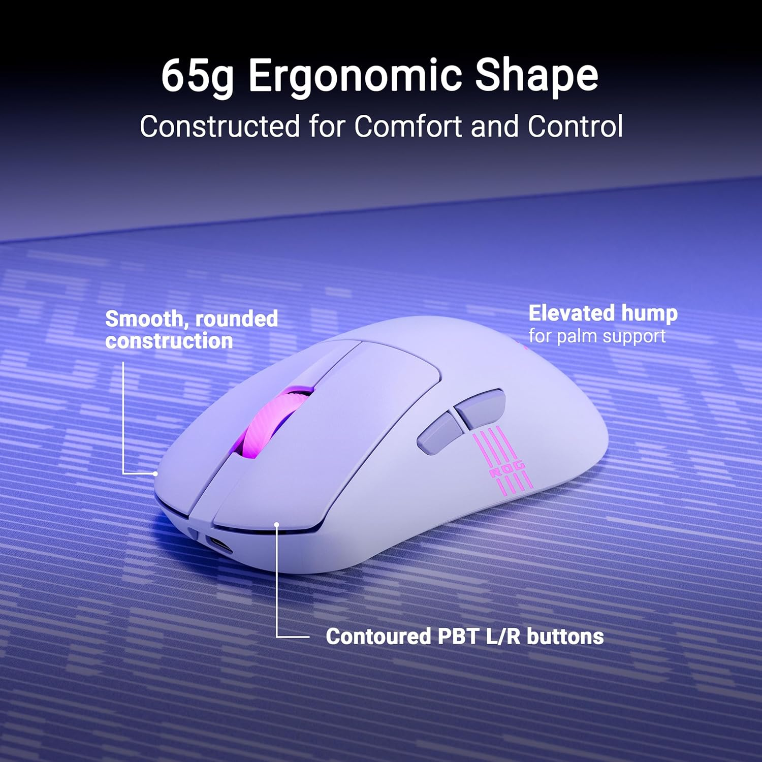 ASUS ROG Keris II Origin Wireless Gaming Mouse, 64G Lightweight, Ergonomic, Push-Fit Switch Socket, 42K Optical Sensor, ROG Micro Switch II, ROG Omni Receiver, 5 Programmable Buttons, Moonlight White image number 1