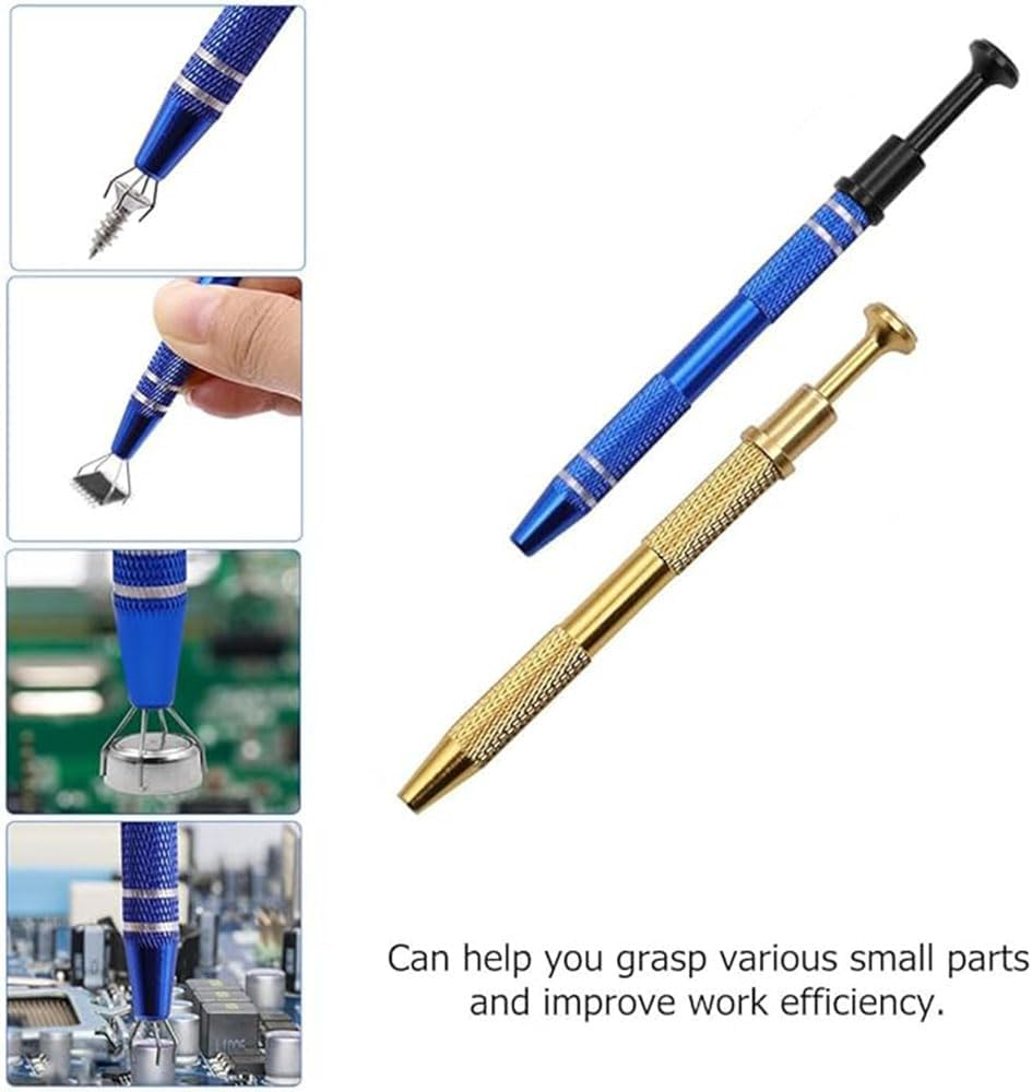 2 Pcs Piercing Ball Grabber, Pick up Tool with 4-Claw,Beads Gems Parts Claw Picker, Stainless Jewel Diamond Tweezers for Electronic Component Catcher for Tiny Objects in Home Office (Golden+Blue), image number 3