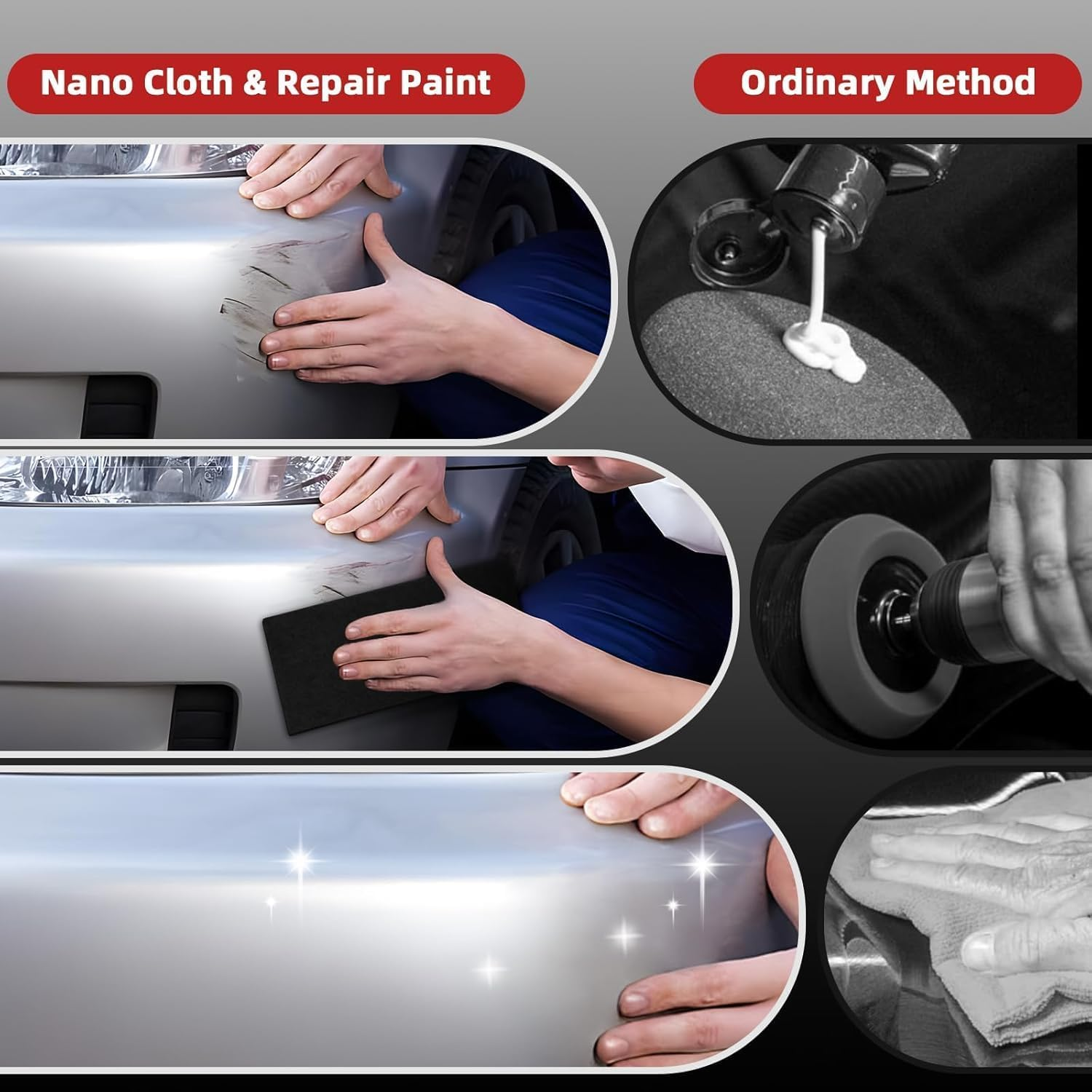 6PCS Nano Sparkle Magic Cloth, Car Scratch Remover Kit for Paint Repair, Water Spots & Surface Polishing, Multi-Purpose Scratch Repair Cloth for All Cars, Easily Fixes Light Scratches & Swirl Marks