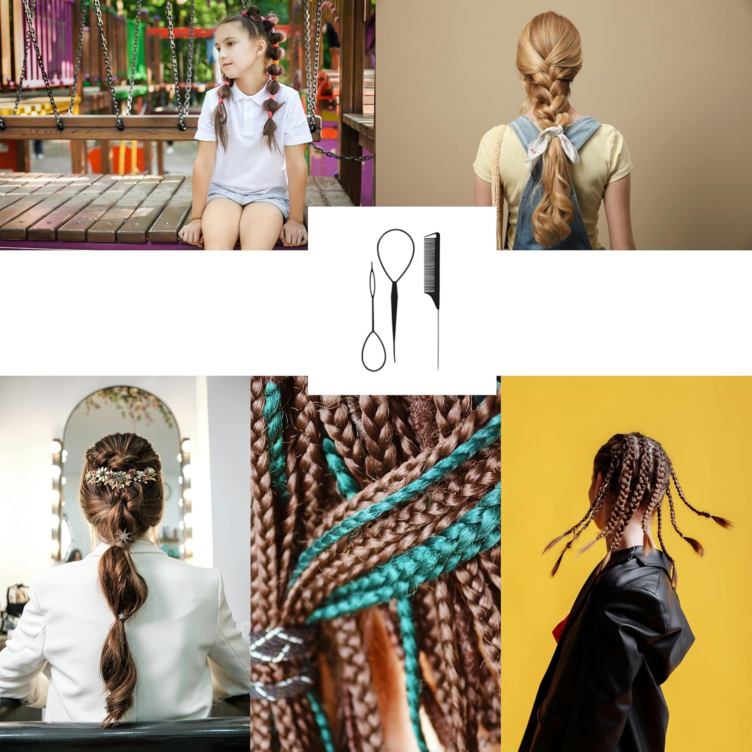 3 Piece Hair Braiding Tool Kit Professional Hair Styling Set for Perfect Braids, Includes Hook, Comb, Clips, and Accessories Ideal for Beginners and Expert (Black) - Blue image number 2