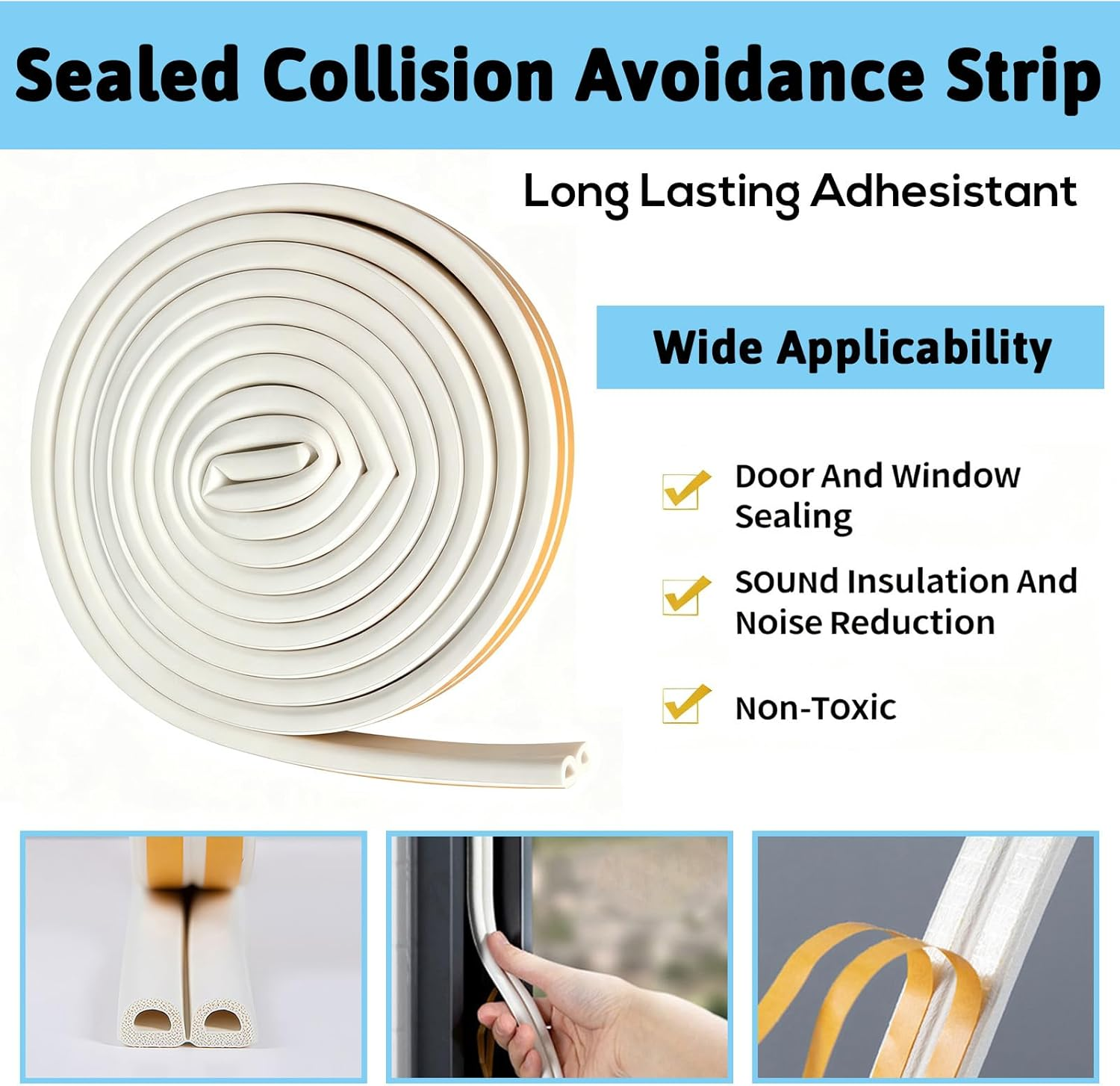 Weather Stripping Tape - 20Ft Self - Adhesive Door & Window Seal Strip, Rubber Foam Draught Excluder, anti - Collision Sound Insulation (Brown) image number 2