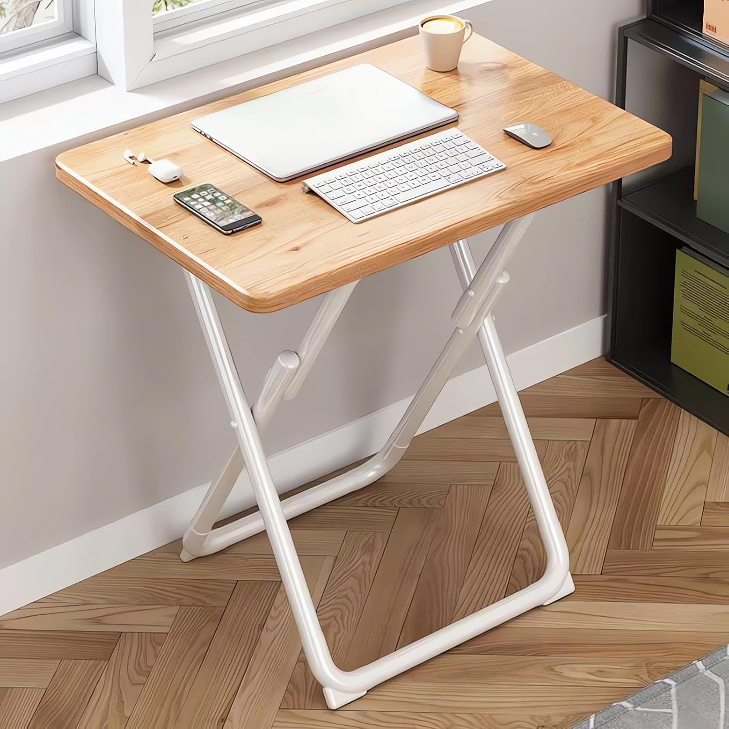 Folding Computer Desk, Study Table for Home Office, Wood Student Dormitory Desks, Portable Laptop Workstation A190 (C Wood) - C Black image number 3