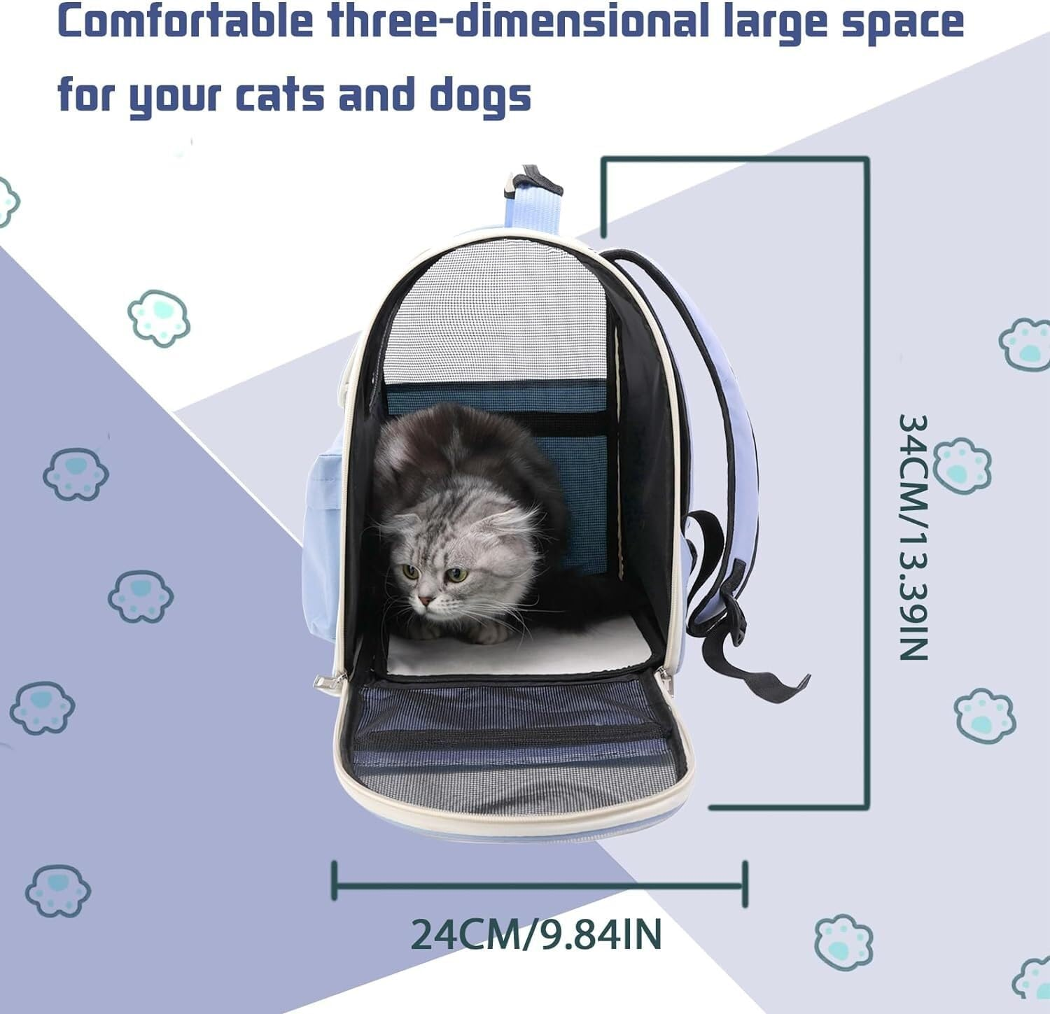 Cat Bag Dog Carrier Pet Carrier Pet Carrier Backpack Cat Bubble Backpack Dog Carrier Bag for Small Dogs and Puppies Dog Rucksack Carrying Cat Carrier Pet Bag Carrier(Color:Blue) - Green image number 2