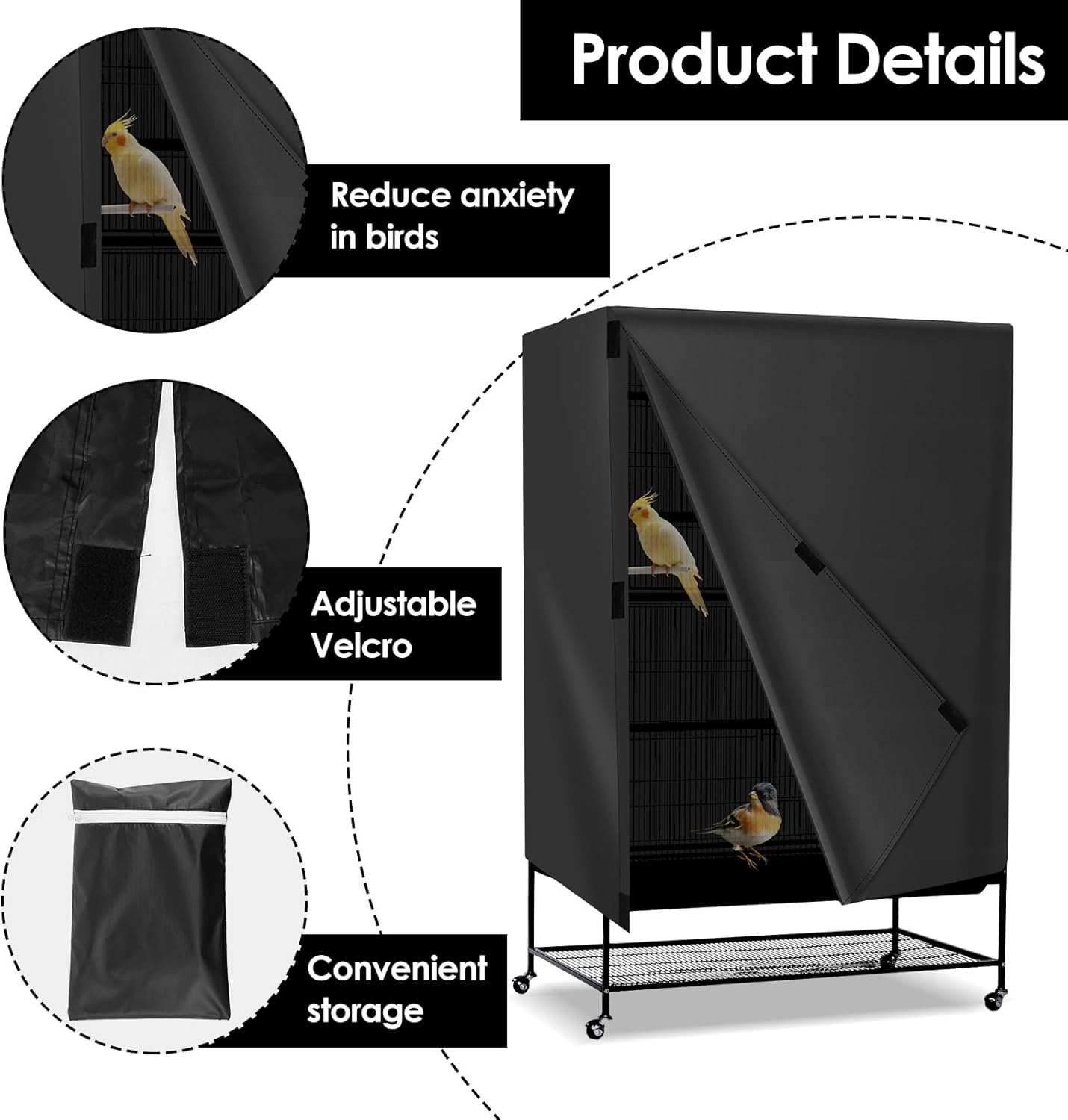 Bird Cage Cover Universal Breathable Bird Cage Cover Thin Lightweight Breathable Small Cages Cover Bird Parrot Cage Cover Black-Out Birdcage Cover for Parakeets Macaw Conure image number 3