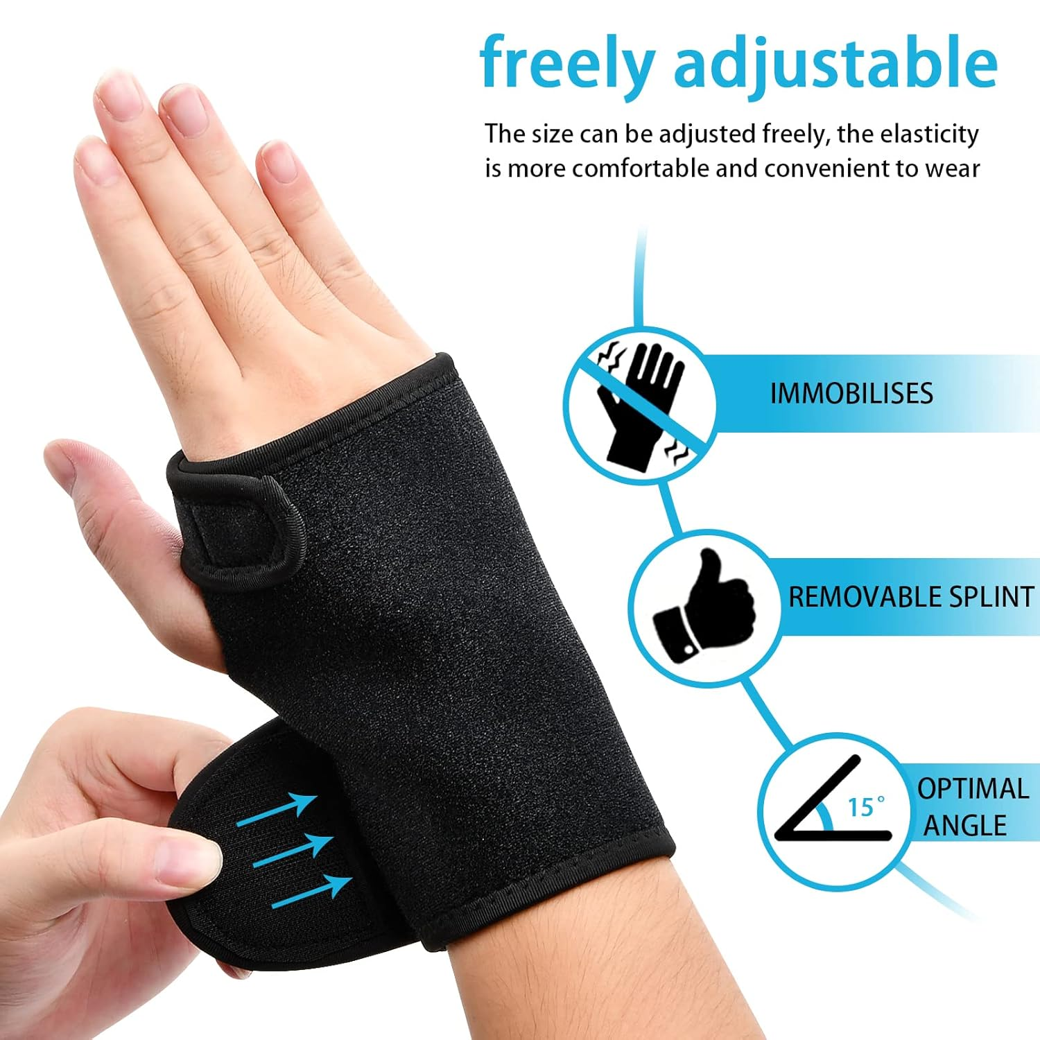 Wrist Support for Arthritis Sprain Fracture, Adjustable Wrist Strap with Splint Brace Carpal Tunnel Wrist Splint Breathable Wrist Brace Provides Wrist Support for Right Hand image number 3