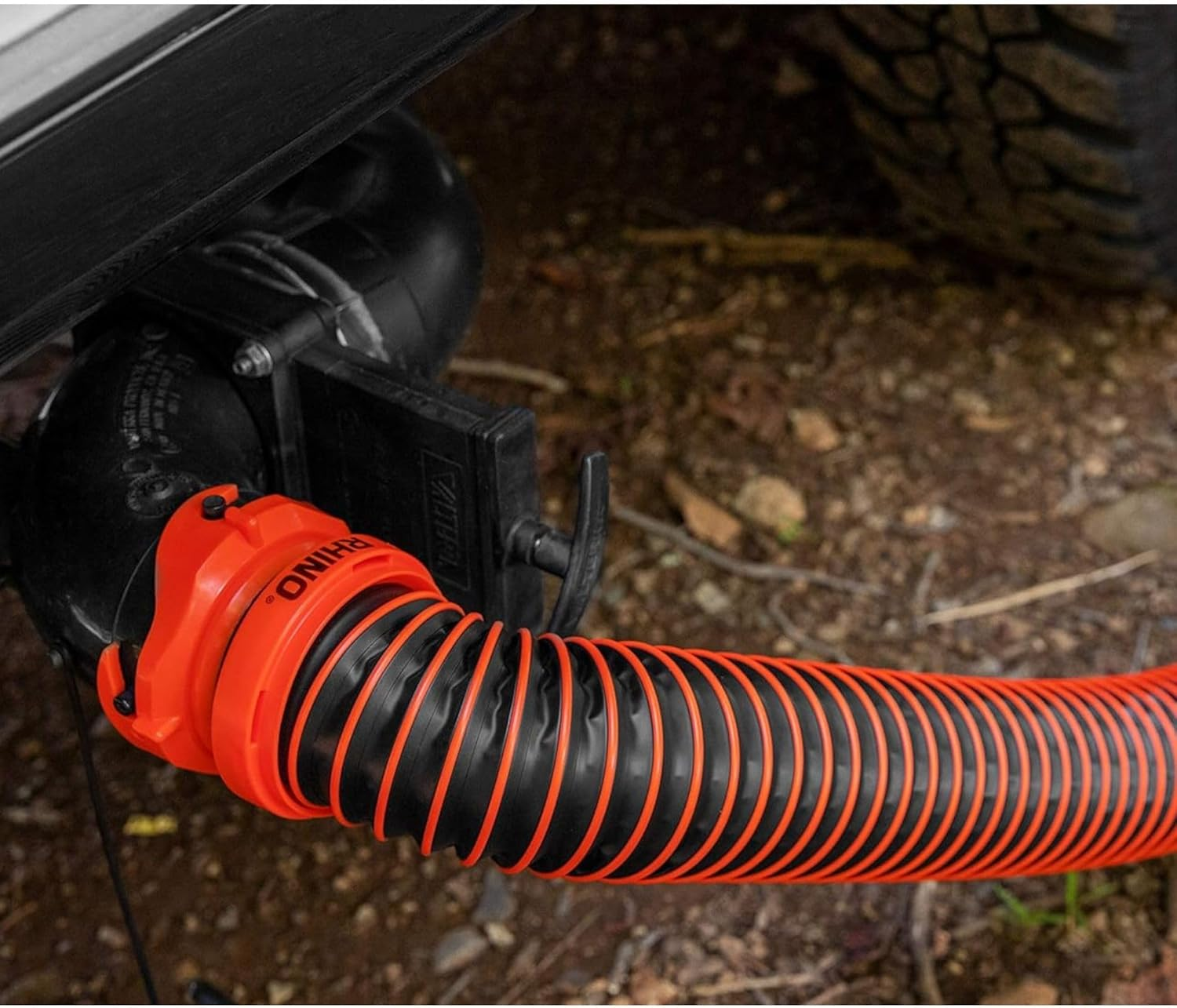 Camco Rhinoextreme 10-Foot Camper & RV Sewer Hose Kit - Crush Resistant TPE Technology - Pre-Attached Rhino Swivel Fittings for Secure Connection - RV Heavy Duty Sewer Hose for RV Toilet (39854) image number 3