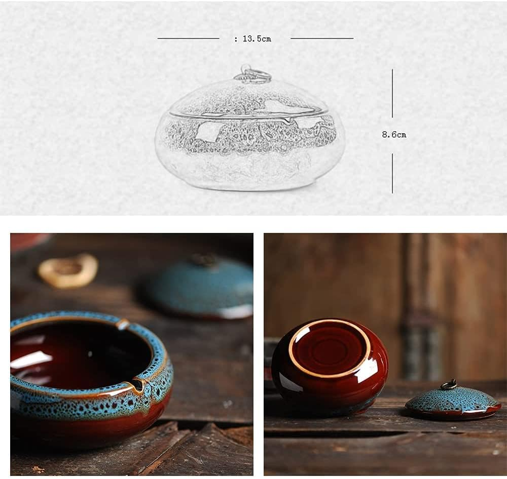 Ceramic Ashtray with Lids Windproof Cigarette Ashtray for Indoor or Outdoor Use Ash Holder for Smokers Desktop Smoking Ash Tray for Home Office Decoration (Blue-X) image number 4