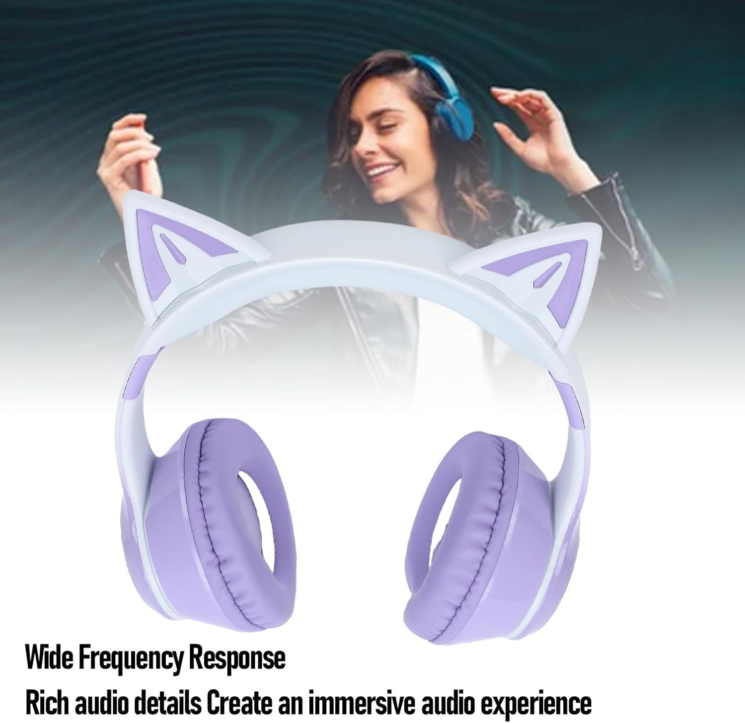 Pongnas Wireless Headphones Over-Ear Headset with Multicolor LED Lights and 300Mah Battery for Music, Movies, Gaming, PC, Switch image number 3