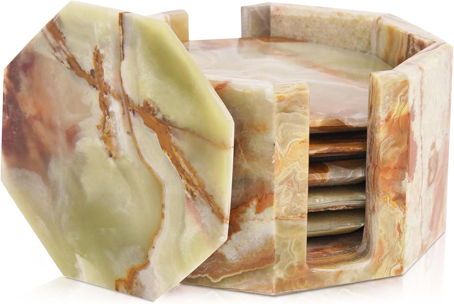 Marble Coasters Set of 6 Handmade 3.5" Inches White Stone Drink Coasters for Coffee Table, Kitchen & Living Room Decor | Elegant Coaster Set for Hot & Cold Drinks