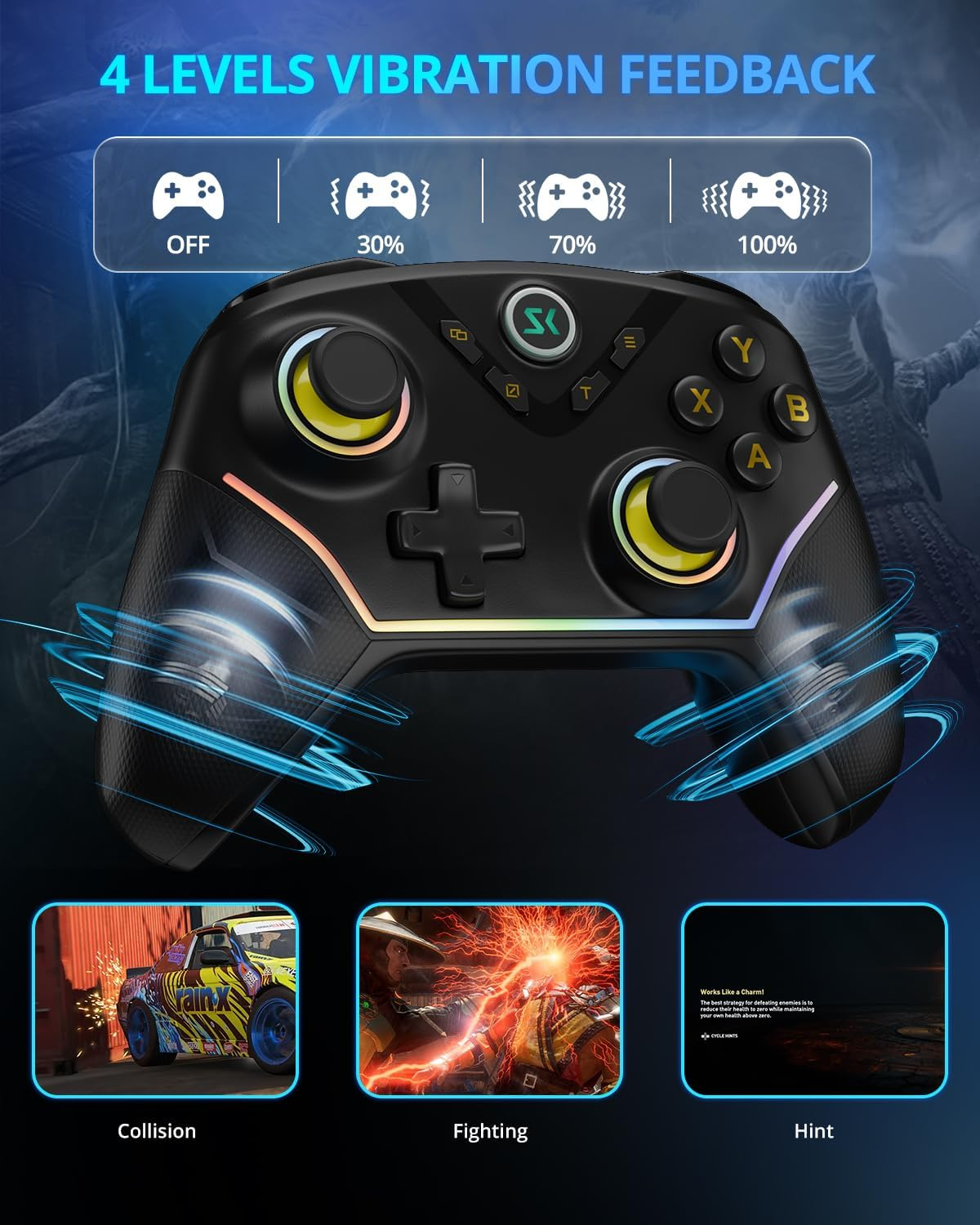 Kujian 2.4G Wireless Controller for Pc/Window/Switch/Oled/Lite/Android Compatible - Hall Effect Joysticks, Adjustable Hall Triggers, 1200Mah Long Battery Life, RGB Lights and Turbo (Black) image number 6