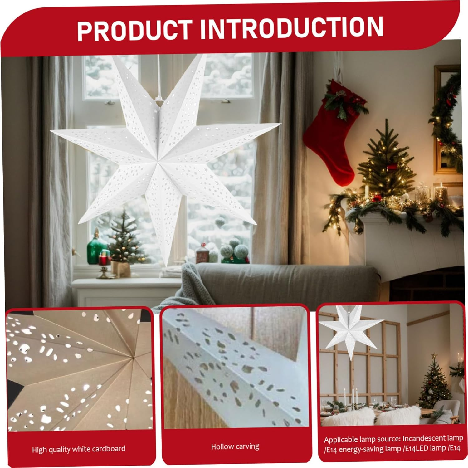 Paper Star Lantern, 3Pcs 28 Inch Large Star Lantern, Decorative Star Paper Lantern, White Hanging Stars Lamp Shade for Wedding Birthday Christmas Party Decor Star Lantern Paper Star Lanterns Paper La