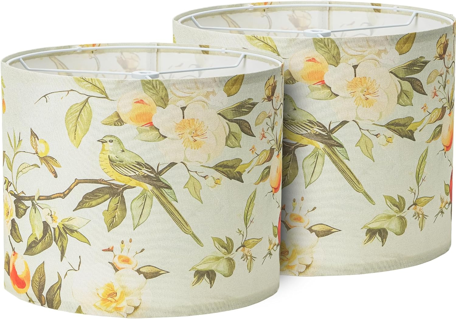 Lamp Shades Set of 2,Medium Fabric Lampshades for Table Lamps, Floor Lamps, 13" Top X 13" Bottom X 10" High (Spider Fitter) Hand Crafted Replacement Lampshades (Floral and Bird Print - 2Pcs) image number 6