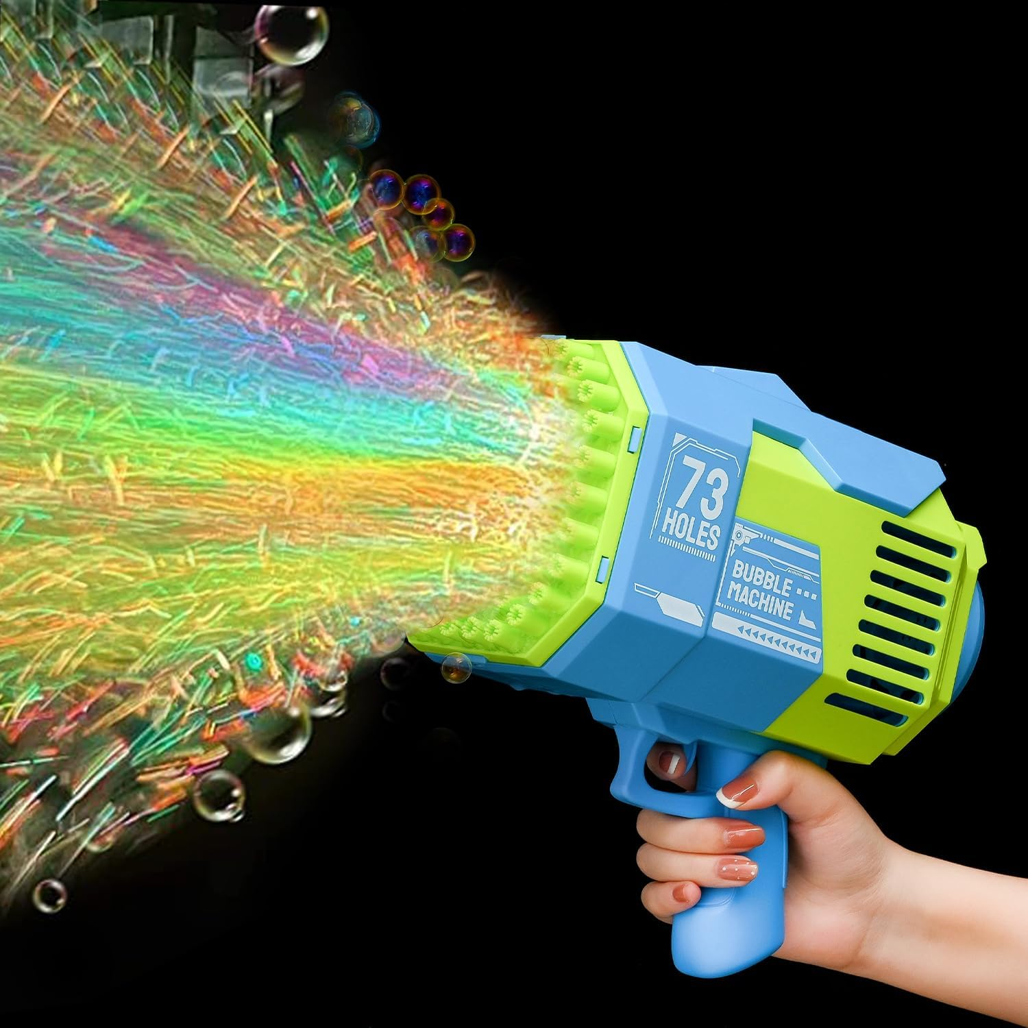Automatic Bubble Gun Machine for Kids Adults,Rechargeable Battery/Bazooka Rocket 73 Holes/Lights, Electric Bubble Maker Blaster Blower Toys for Outdoor Games,Wedding,Party Favors