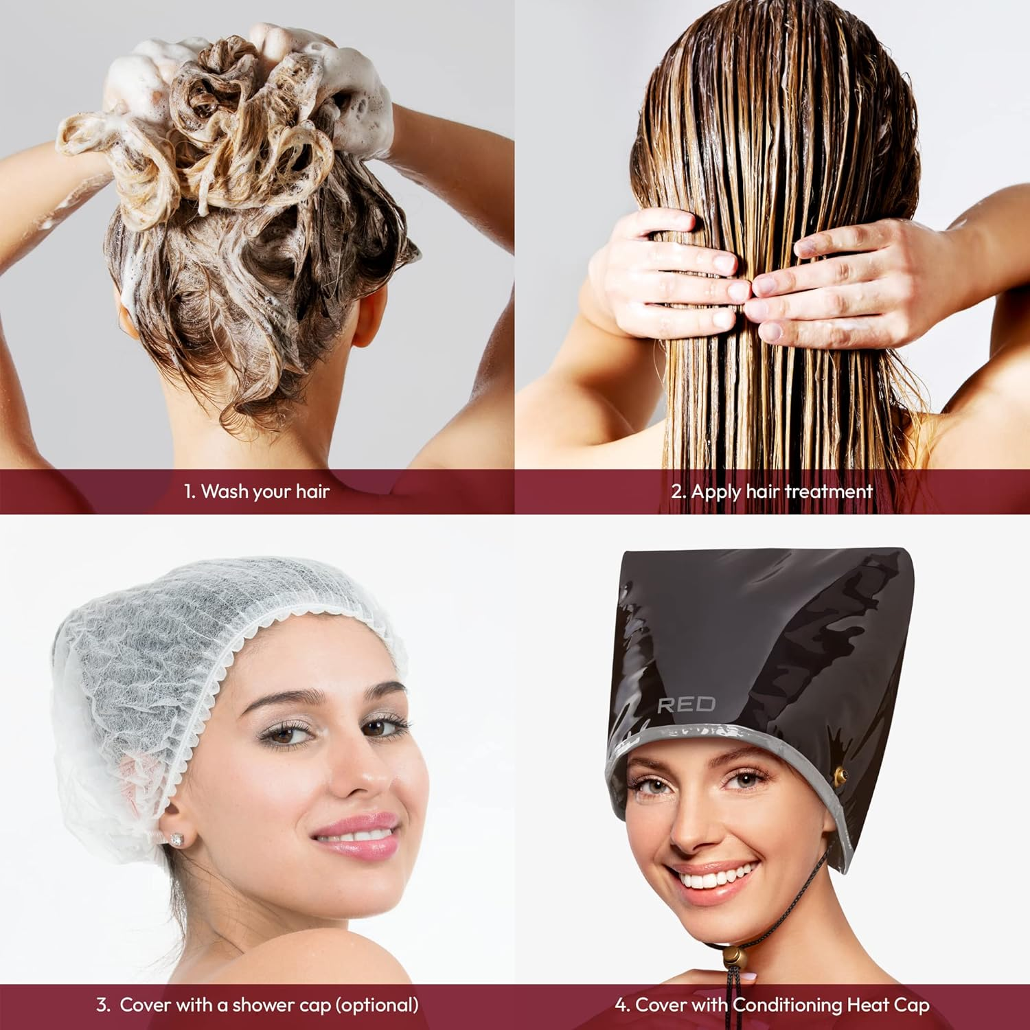 RED by Kiss Conditioning Heat Cap - Deep Conditioning and Hair Repair Treatment at Home for All Hair Types Straight, Curly, Wavy, Thick, or Fine Hair. Use for Dry, Fuzzy, Damaged, Died Hair