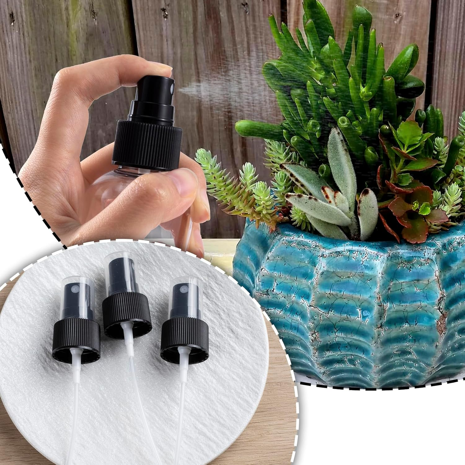 Alpinleux 4 Pcs Spray Bottle Top, Nozzle Sprayer Tops Replacement, Plastic Fine Mist Sprayer Pump for Essential Oil, Cleaning Solutions (24/410 Cap Size, Black) - White image number 3