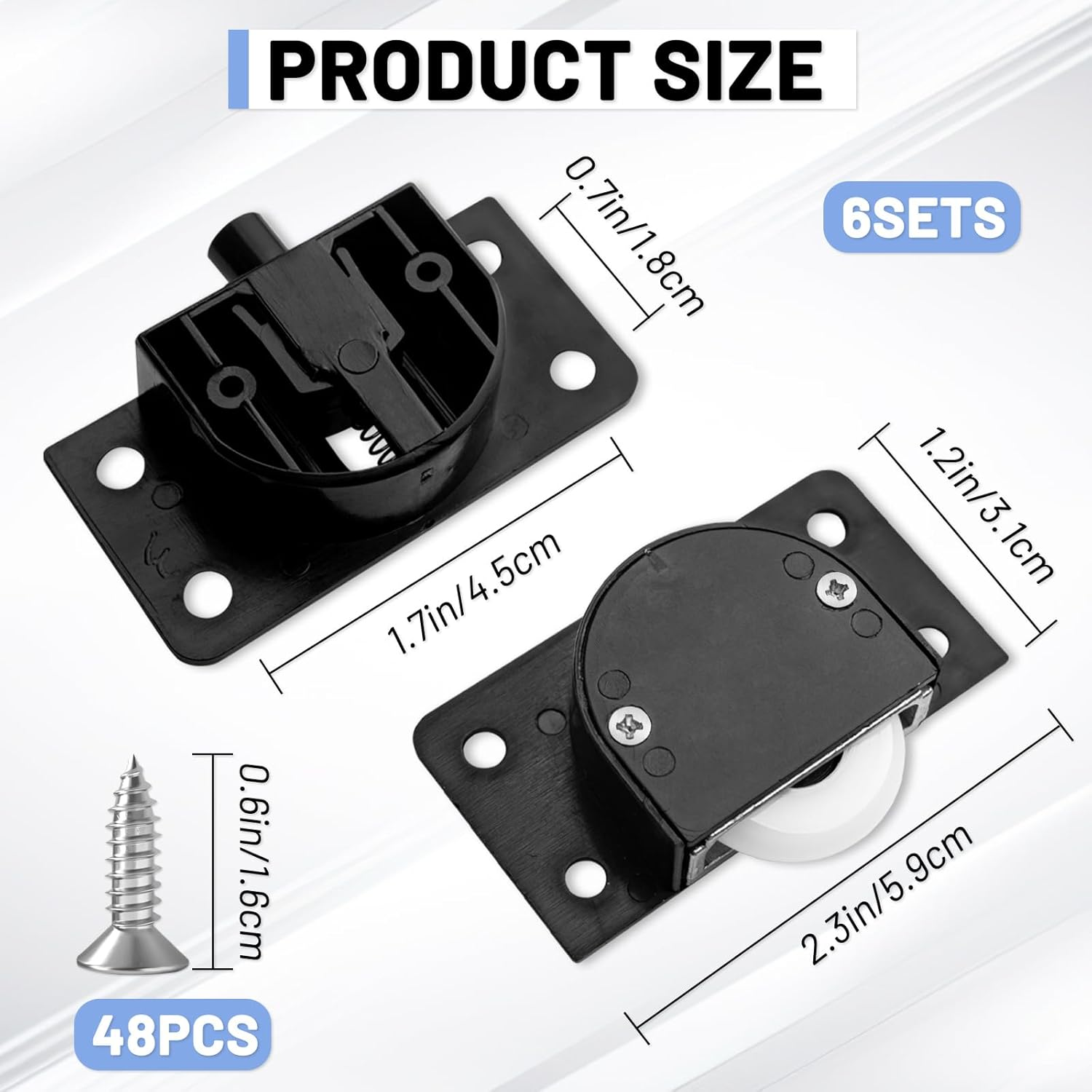 6 Sets Black Sliding Cabinet Hardware with Screw, Component Door Wheel Cabinet Doors Silent Roller Pulleys for Home Cabinet Wardrobe Sliding Door (6 Sets) image number 5