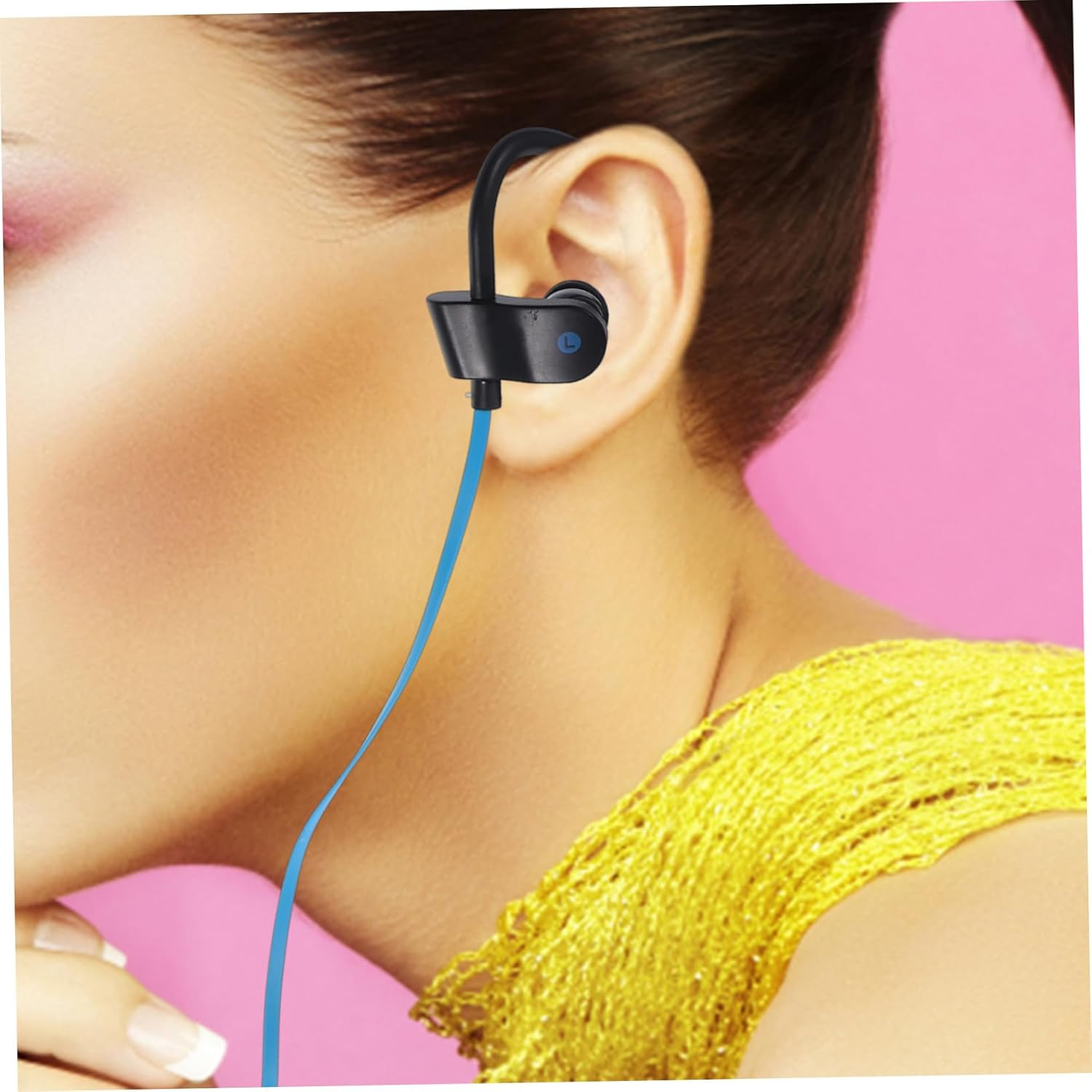 Tofficu Wired Ear Hook Earphones with Microphone Universal Stereo Headset for Sports Running Compatible with Smartphones Black and Navy image number 5