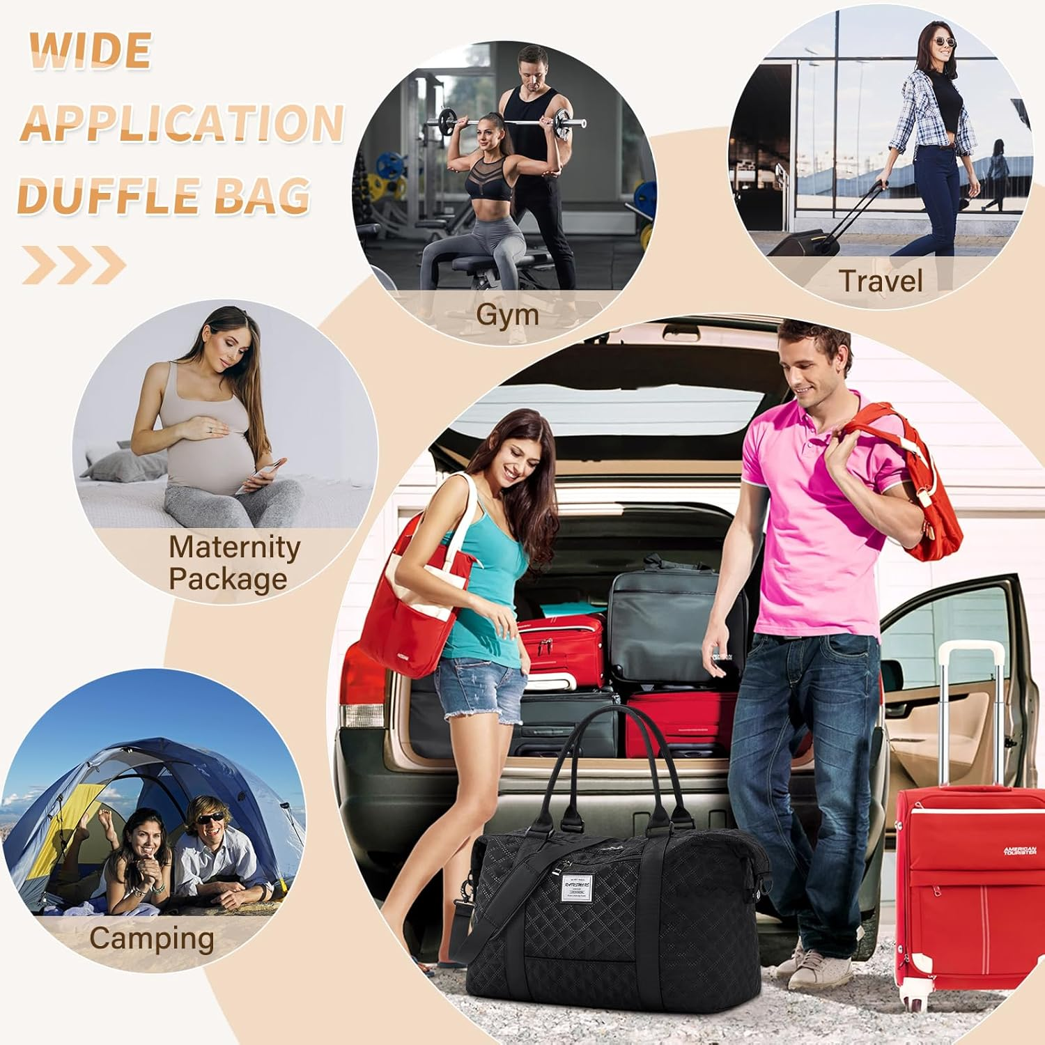 Sports Gym Bag Travel Duffle Bag Women Weekender Bag Carry on Bag for Airplane Overnight Shoulder Bag with Wet Pocket Duffel Bag for Travel, Gym, Yoga image number 5