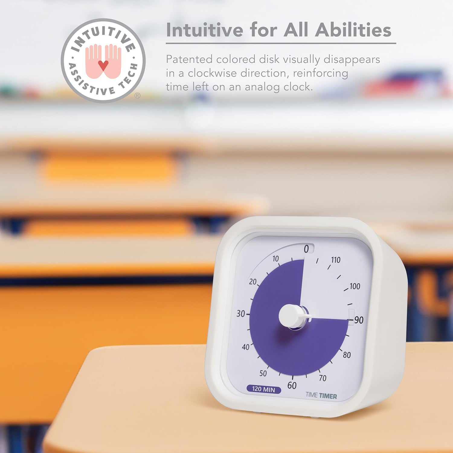 TIME TIMER 120 Minute Mod Education Edition Desktop Visual Timer for Classrooms, Exam Timer, Study and Meeting Tool with Quiet Operation (White)
