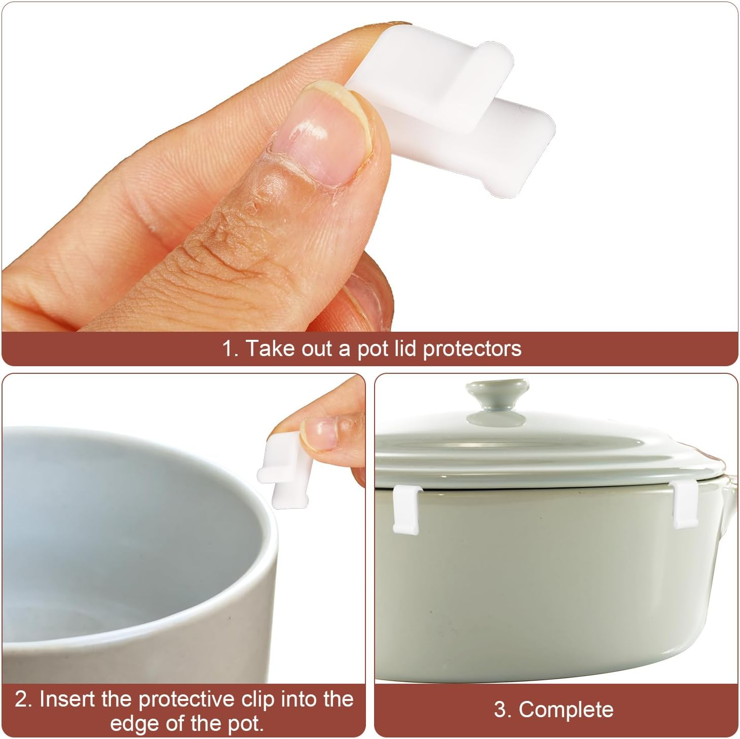 8Pcs Dutch Oven Lid Protector Clips, Silicone Dutch Oven Lid Protector Dutch Oven Clips for Stacking Pot Lid Protectors for Display Storage Stacking of Dutch Oven(White) image number 1