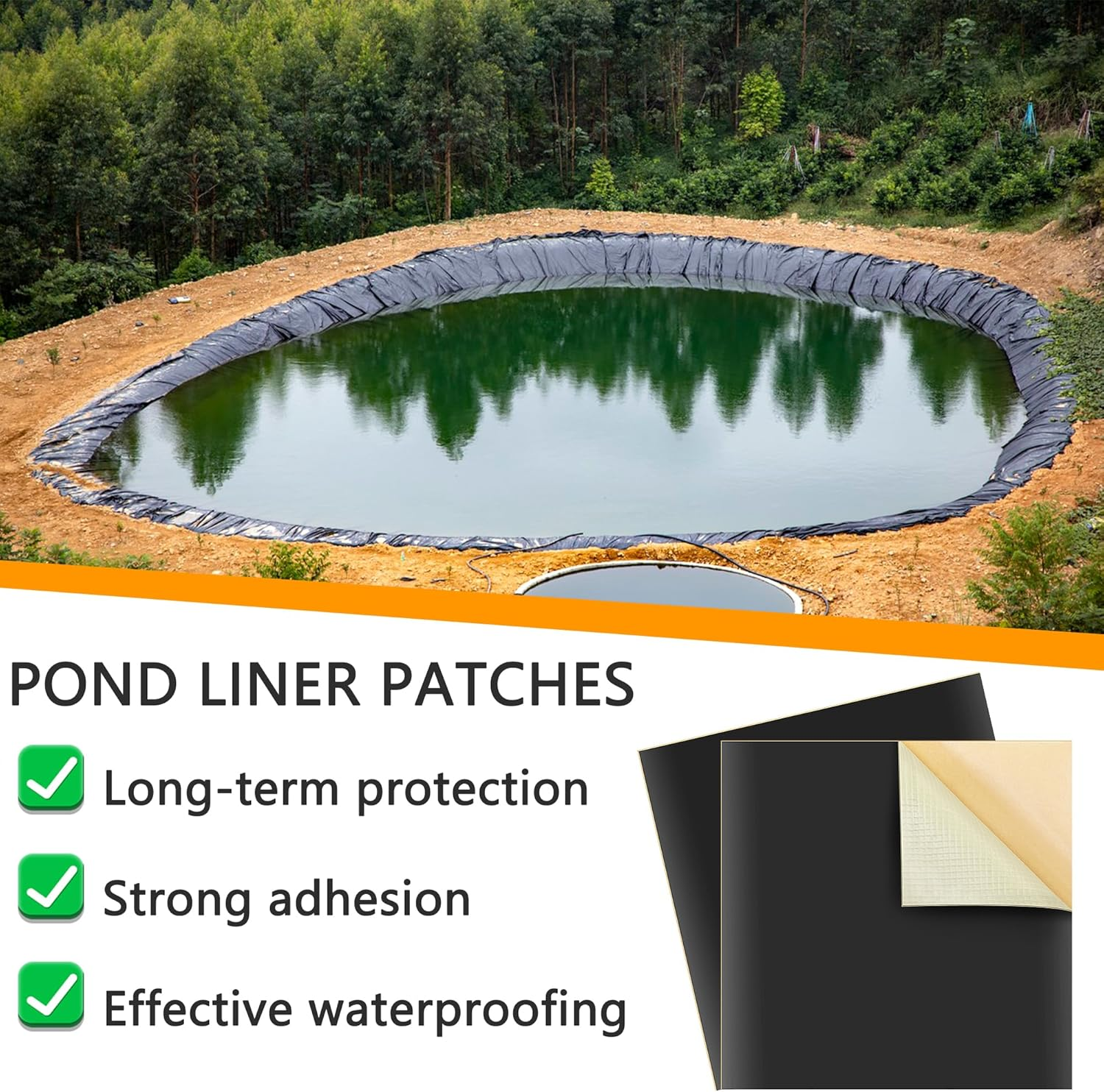 Adnee 2 Pcs Pond Liner Repair Patch-8" Self-Adhesive EPDM Liner Repair Patch Kit-Thickened Rubber Pond Liner Seam for EPDM Garden Pond Patch Cover Liner Repair