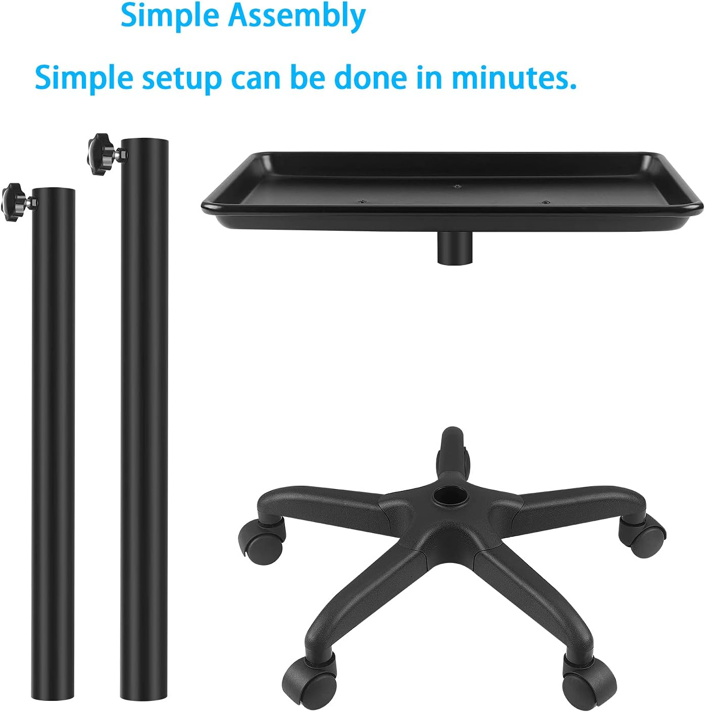 FLOLXNB Salon Tray Cart Premium Aluminum Tattoo Tray Rolling Trolley Adjustable Height Storage Utility Cart for Clinic Spa Rolling Tray (Black)