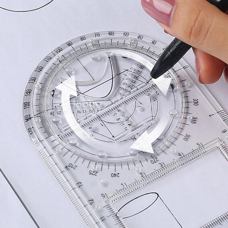 Multifunctional Geometric Ruler Student Mathematics Drawing Tools School Office, Clear Scale, Stable Drawing Tool, Ideal for School, Office, and Art Design, Enhances Manual Skills - Clear-Primary School image number 7