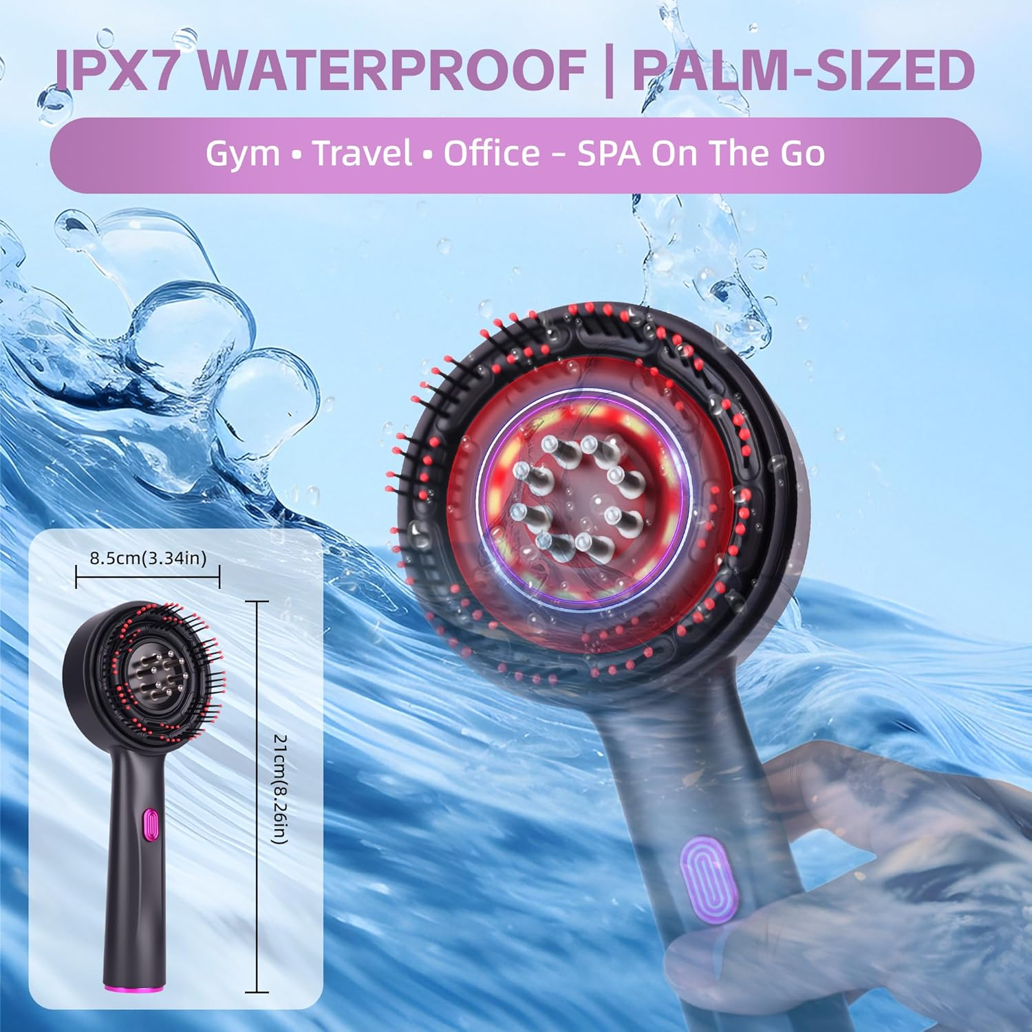 2-In-1 Electric Scalp Massager with Red Light, Hair Oil Applicator & 360&deg; Kneading,Waterproof Head Massager Brush, Cordless Shiatsu Massage Comb for Hair Growth & Muscle Relaxation image number 4