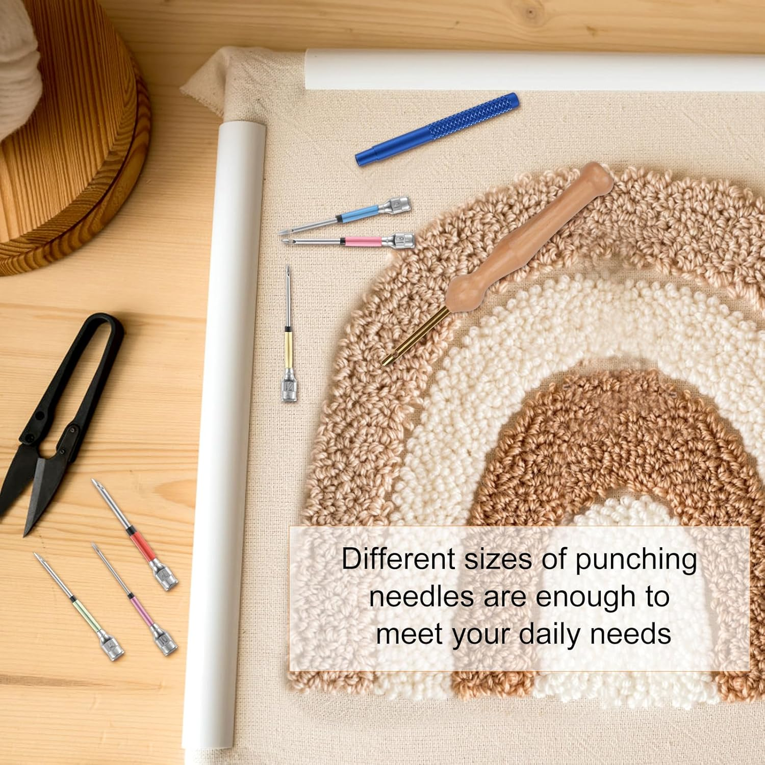 16Pcs Punch Needle Kits, Punch Needle Tool Punch Needle Embroidery Kit Sewing Art Needles with 6 Sizes Bare Needles Punch Needle Heads for Adults Beginner Floss Cross Stitch DIY Craft image number 6