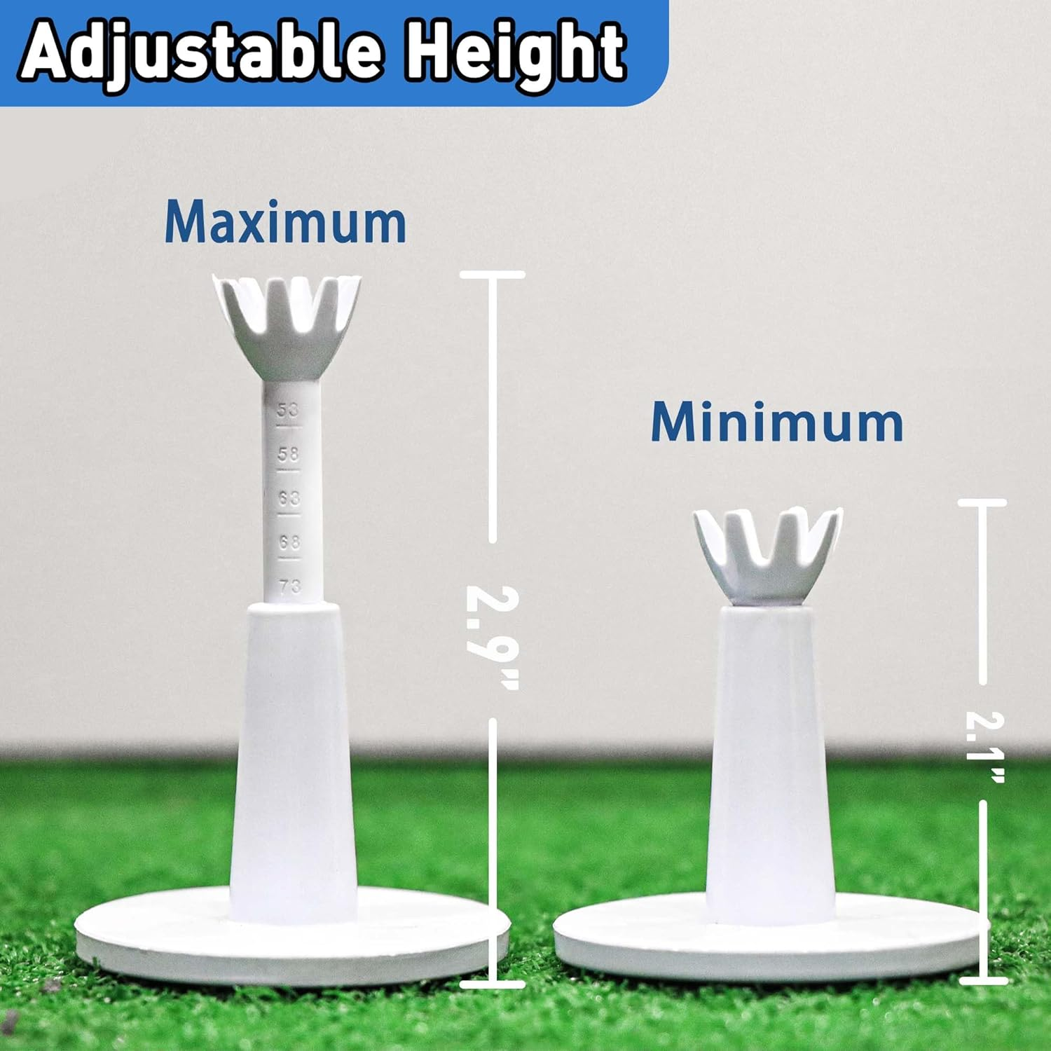 Adjustable Golf Tee, Golf Mat Tees for Driving Range & Simulator, Rubber & Plastic Golf Tees - Essential Golf Accessories for Men, Unbreakable Golf Tees - No Need to Repeatedly Pick up (3 Pack White) image number 5